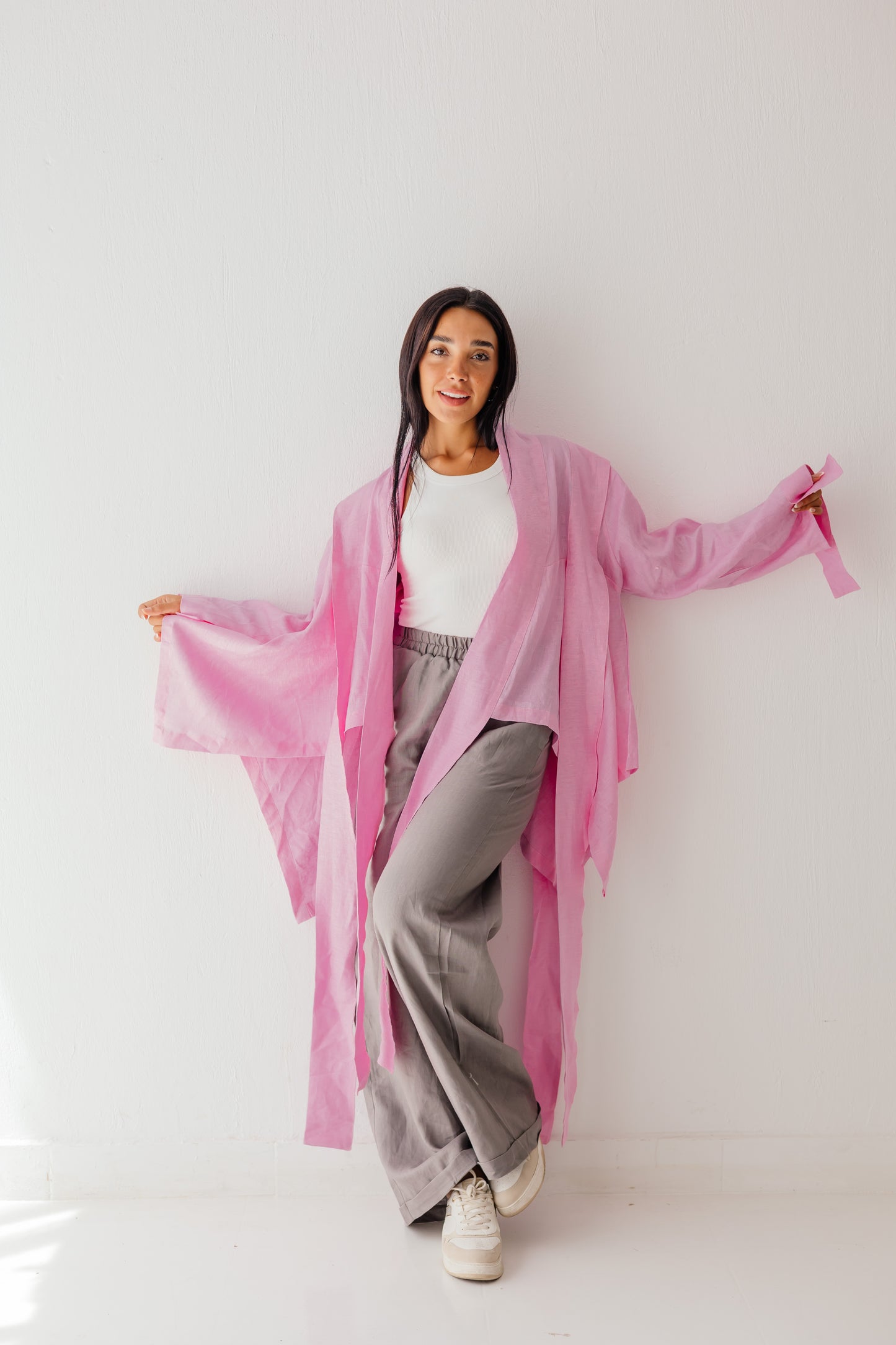 Short Double Collar Kimono in Pink