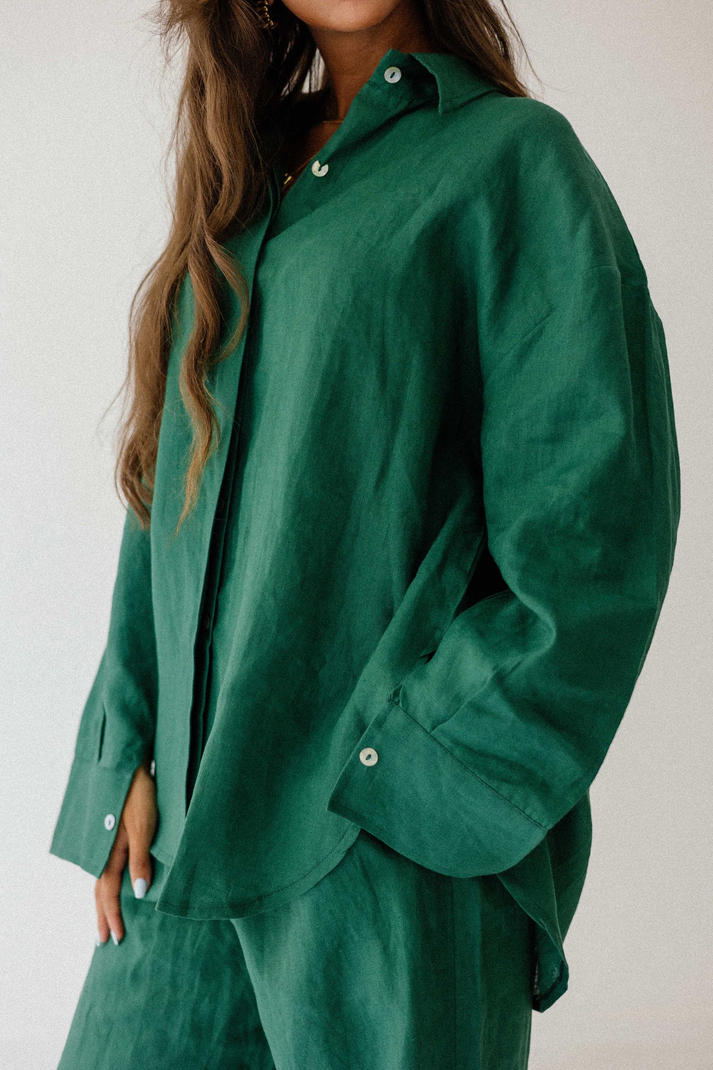 Daily Linen Shirt In Dark-green