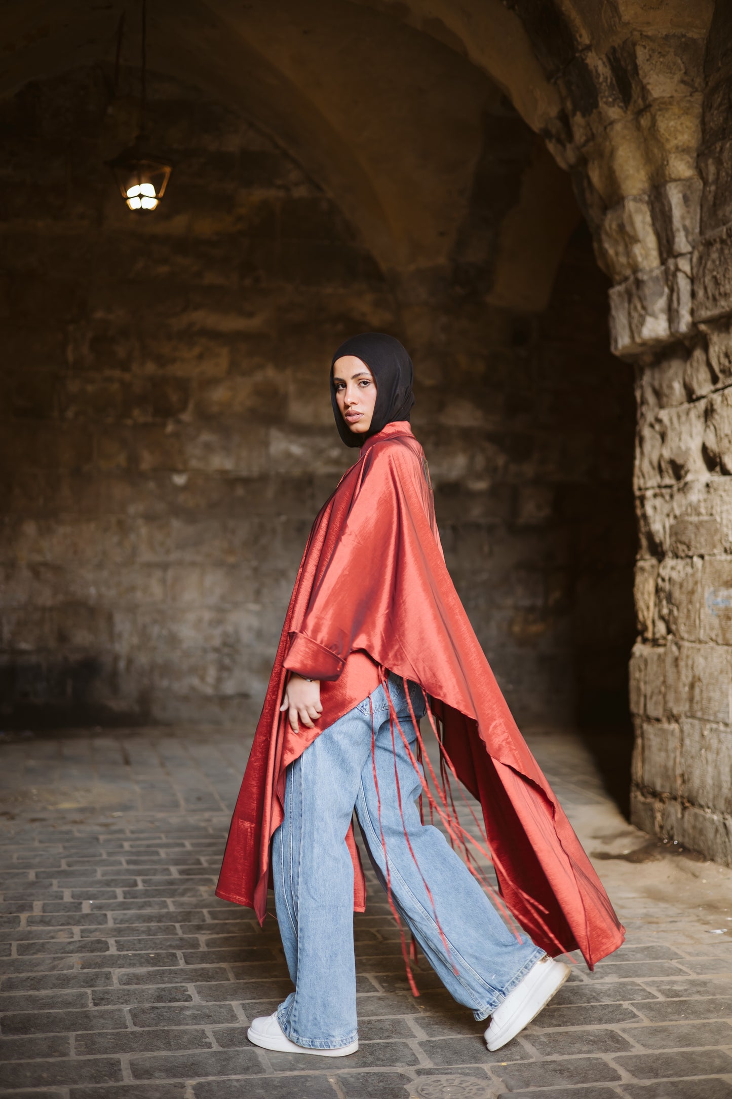 Long Fringes Kaftan In Orange