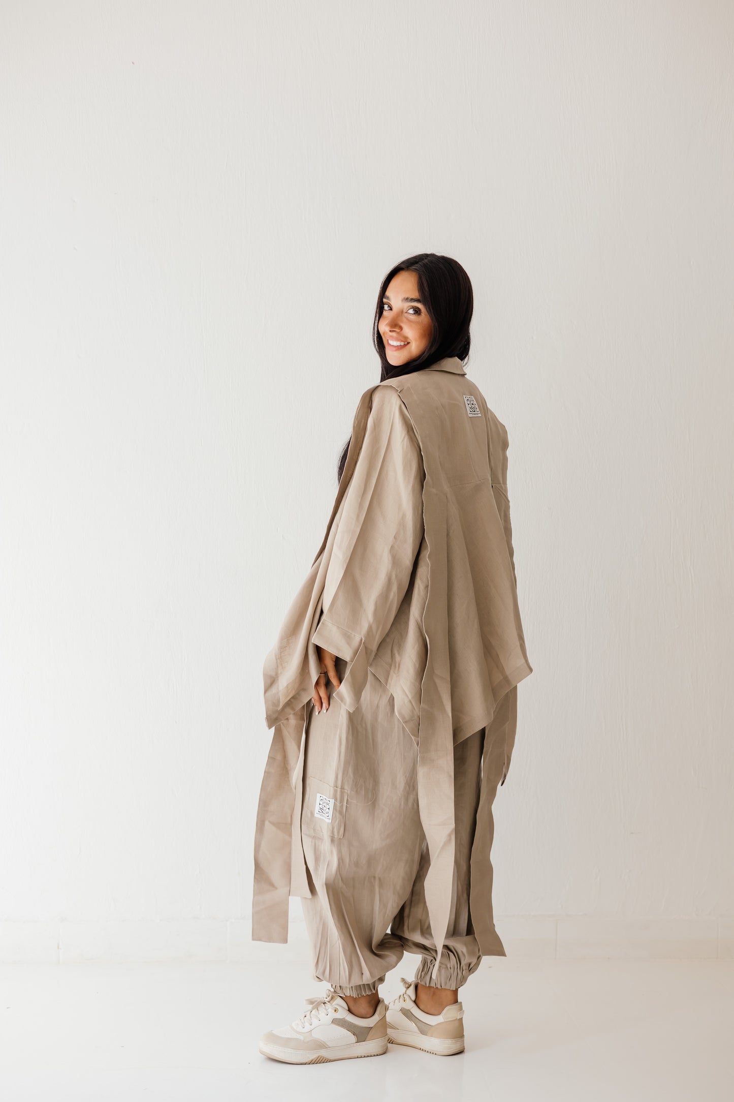 Short Double Collar Kimono In Cafe