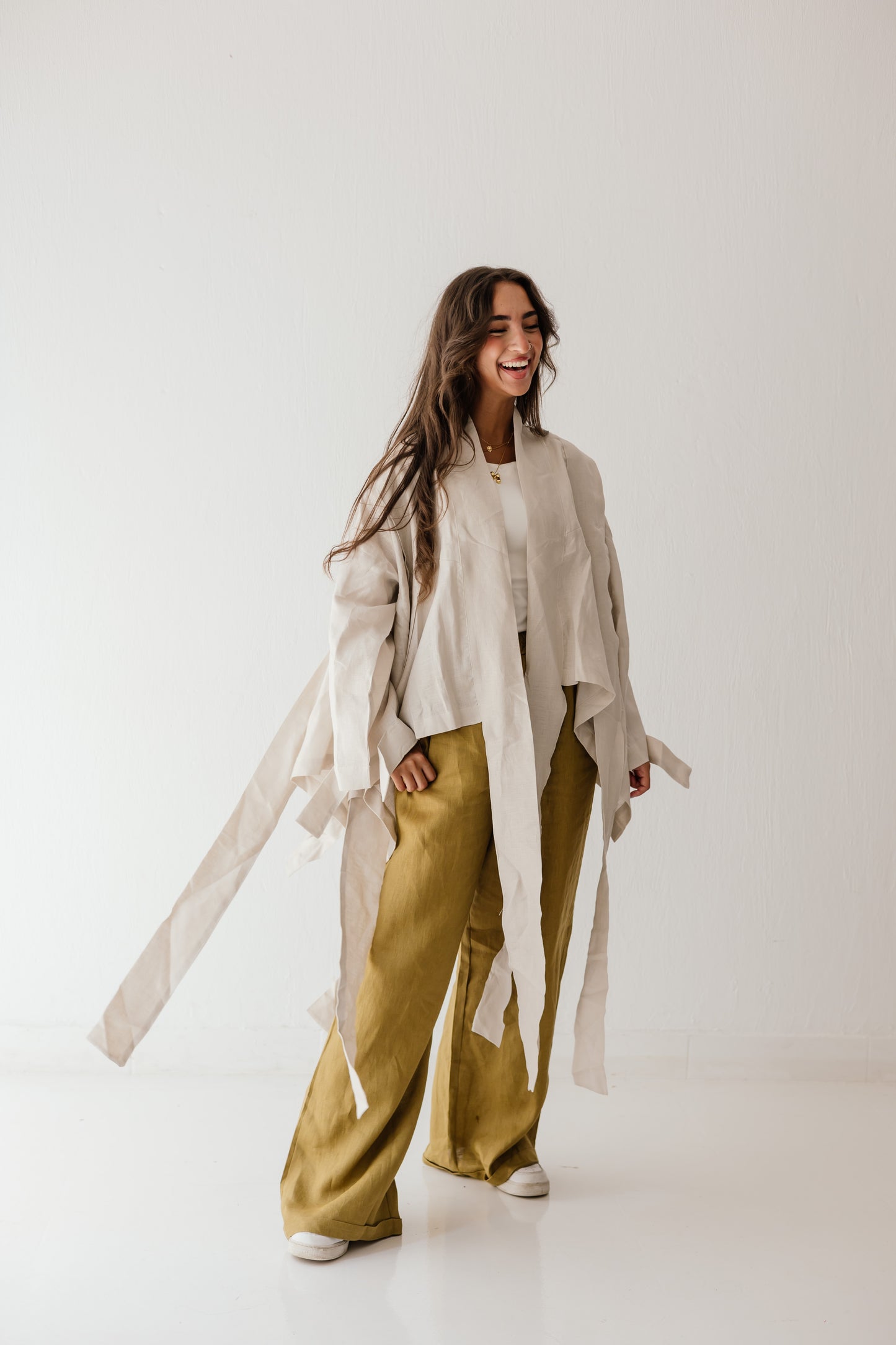 Short Double Collar Kimono In Creamy