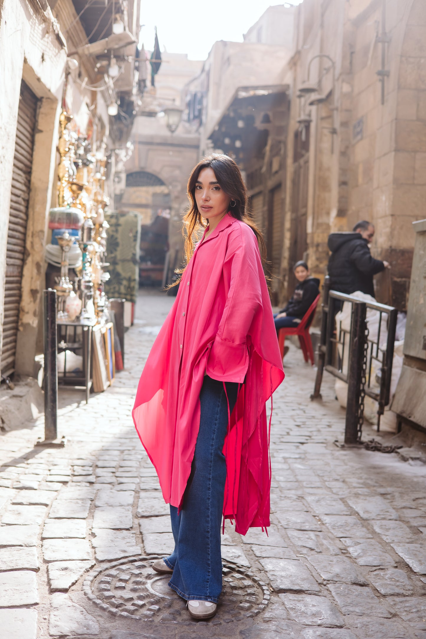 Long Fringes Kaftan In Fuchsia