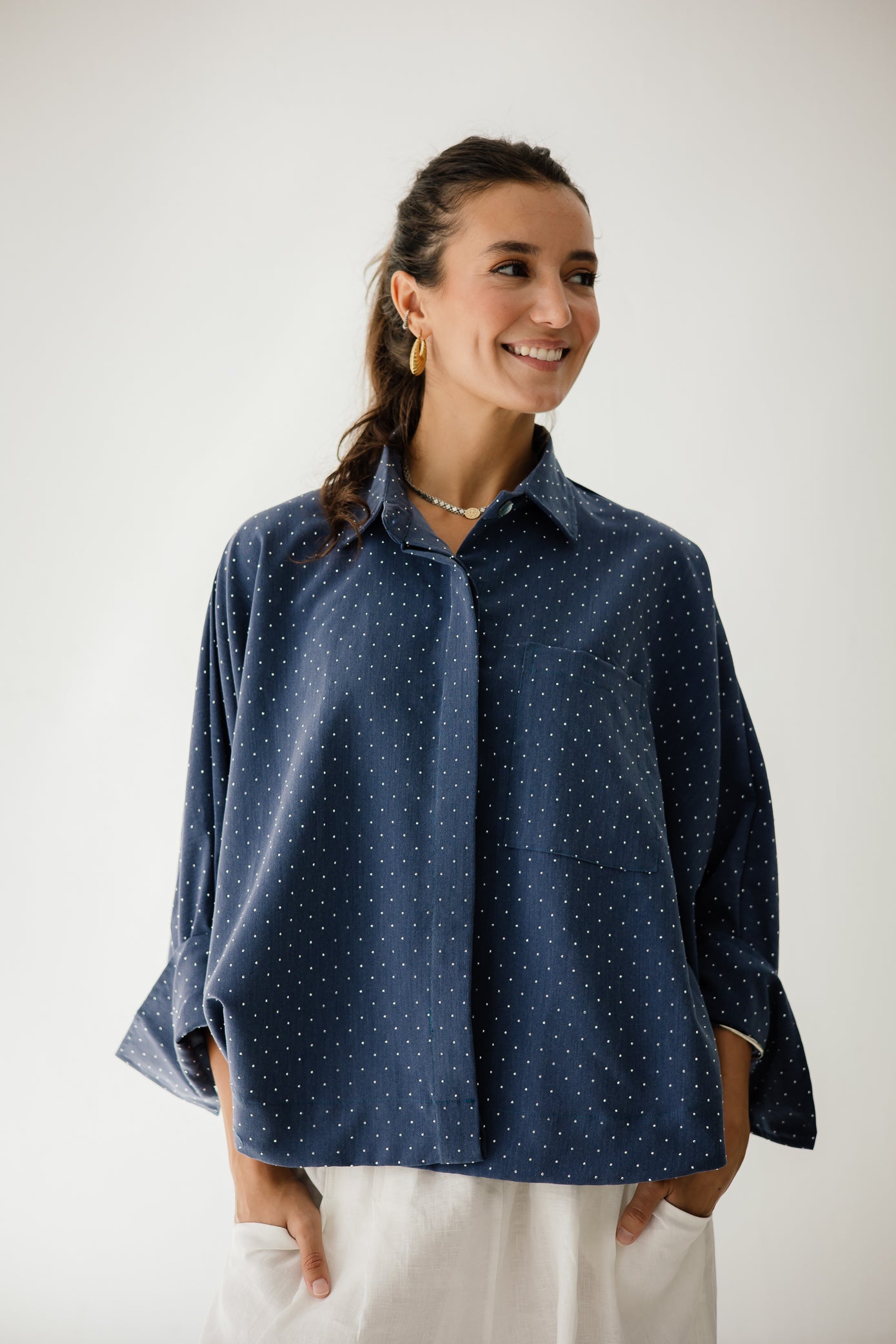 Studding Butterfly Shirt In Dark-blue