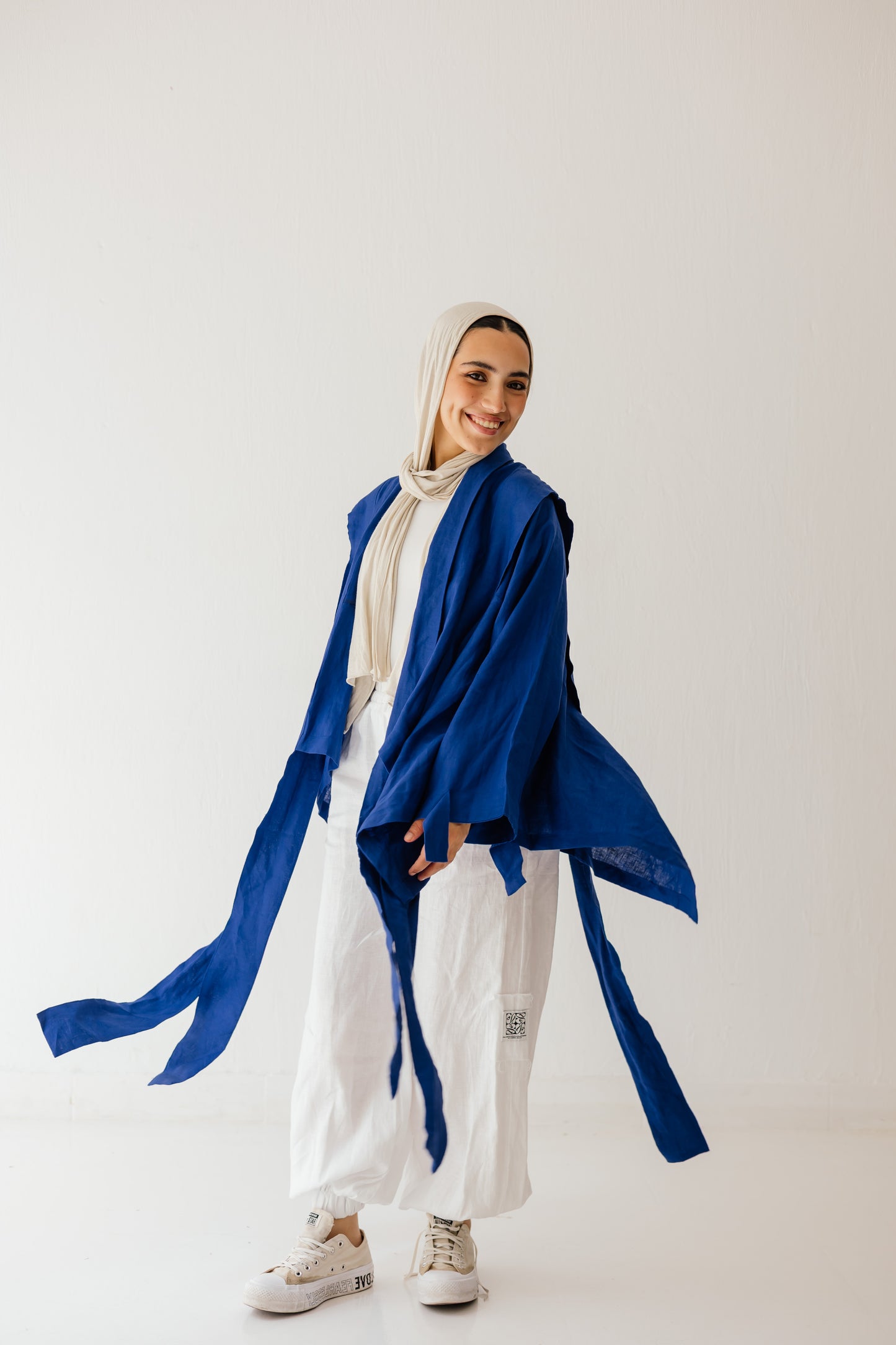 Short Double Collar Kimono In Royal-blue