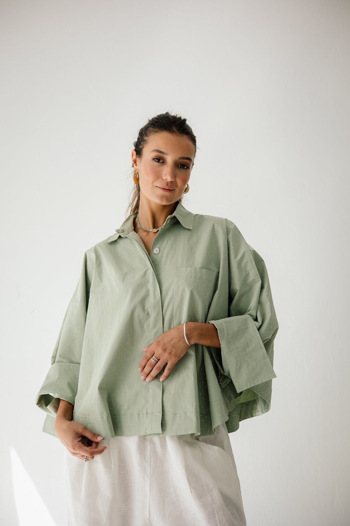 Studding Butterfly Shirt In Mint