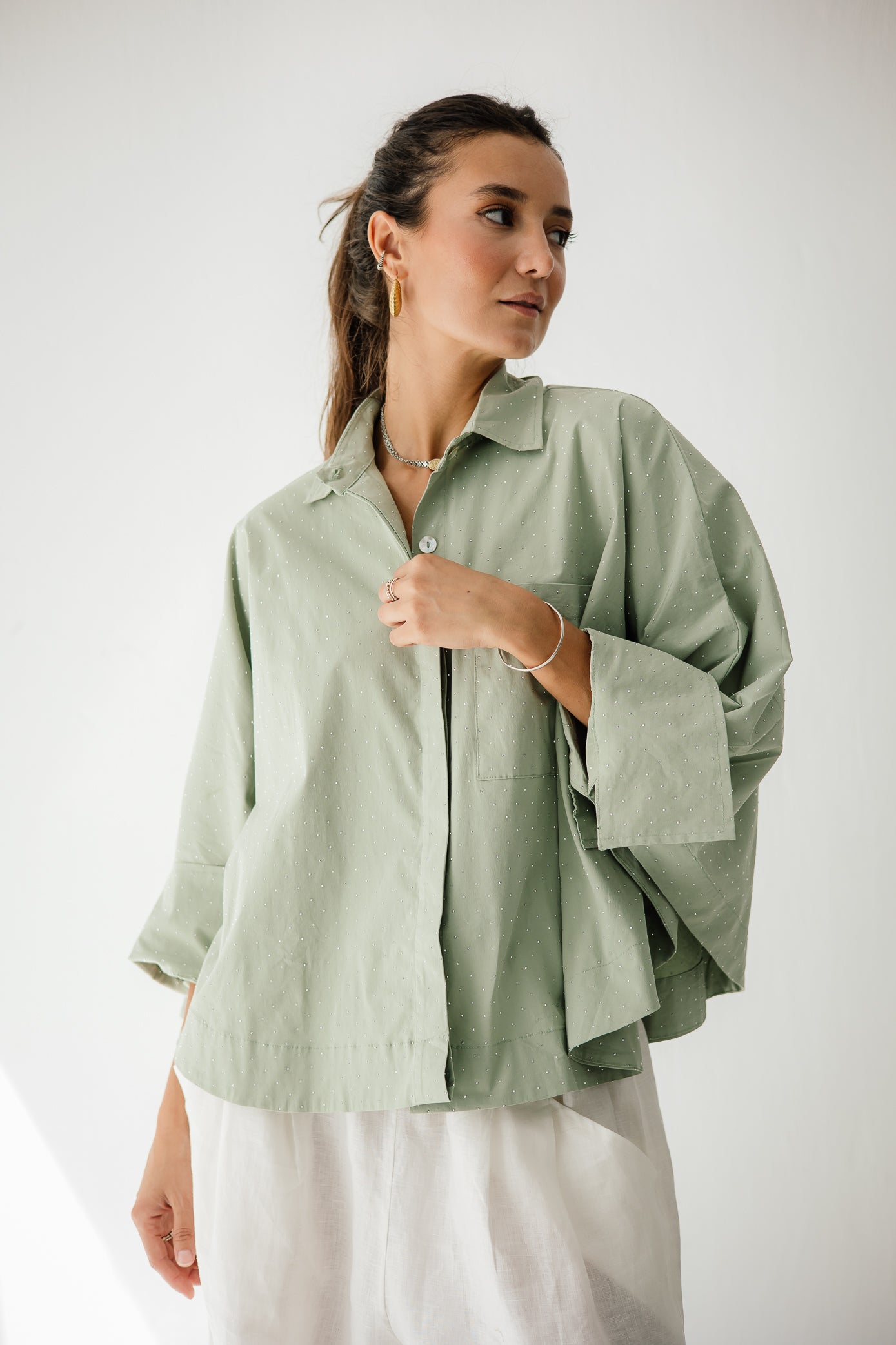 Studding Butterfly Shirt In Mint