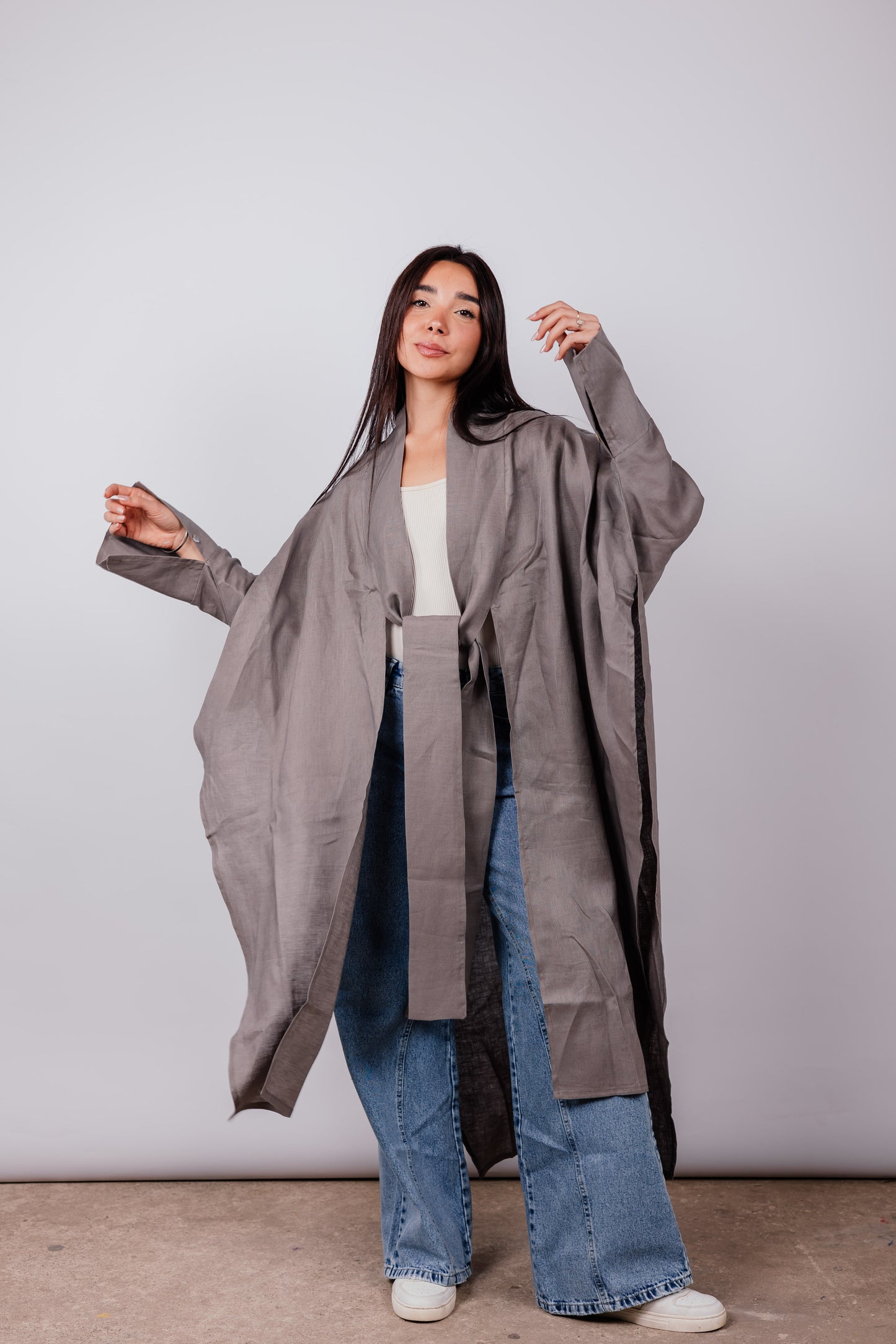 Double Collar Kimono In Dark-griesh