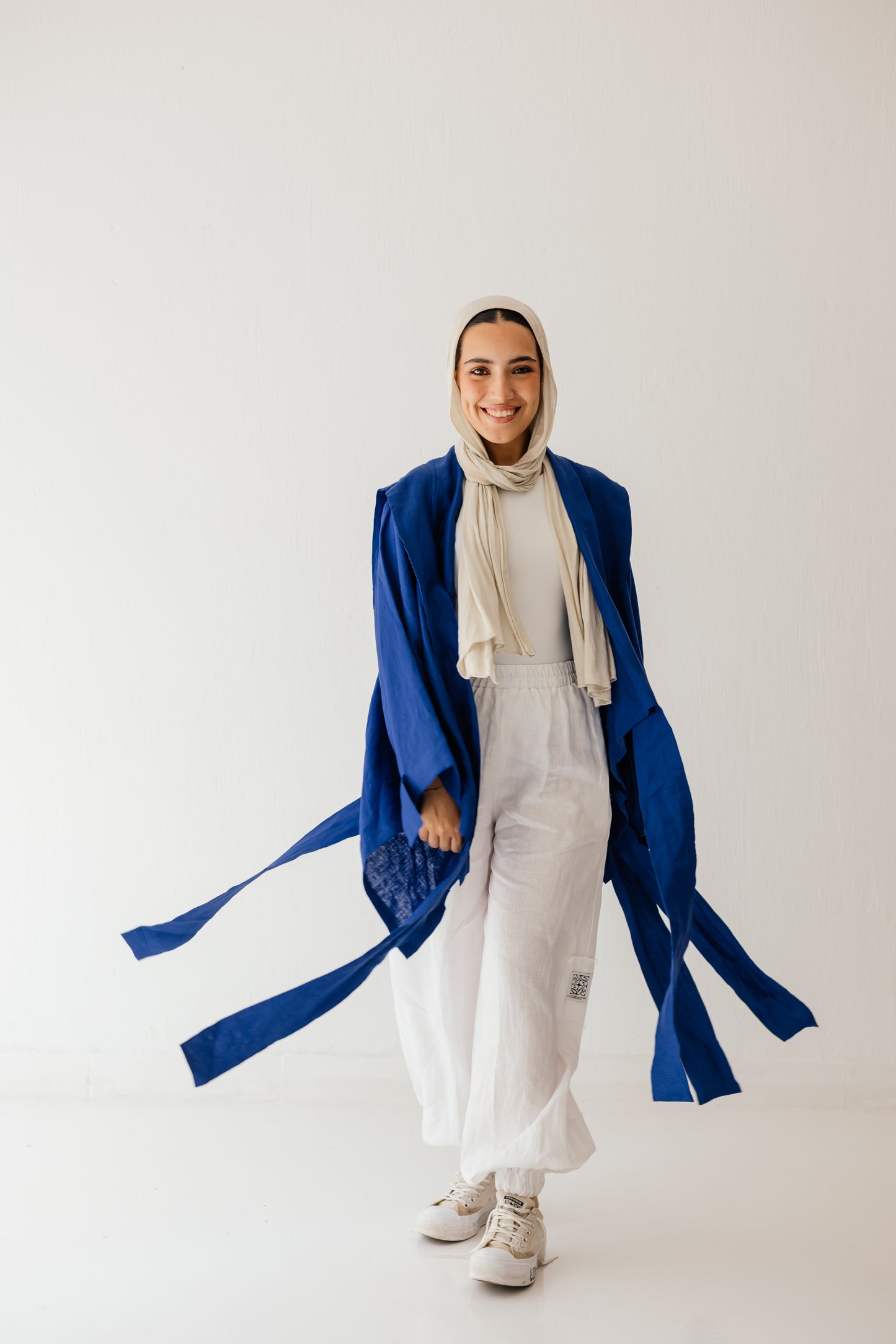 Short Double Collar Kimono In Royal-blue