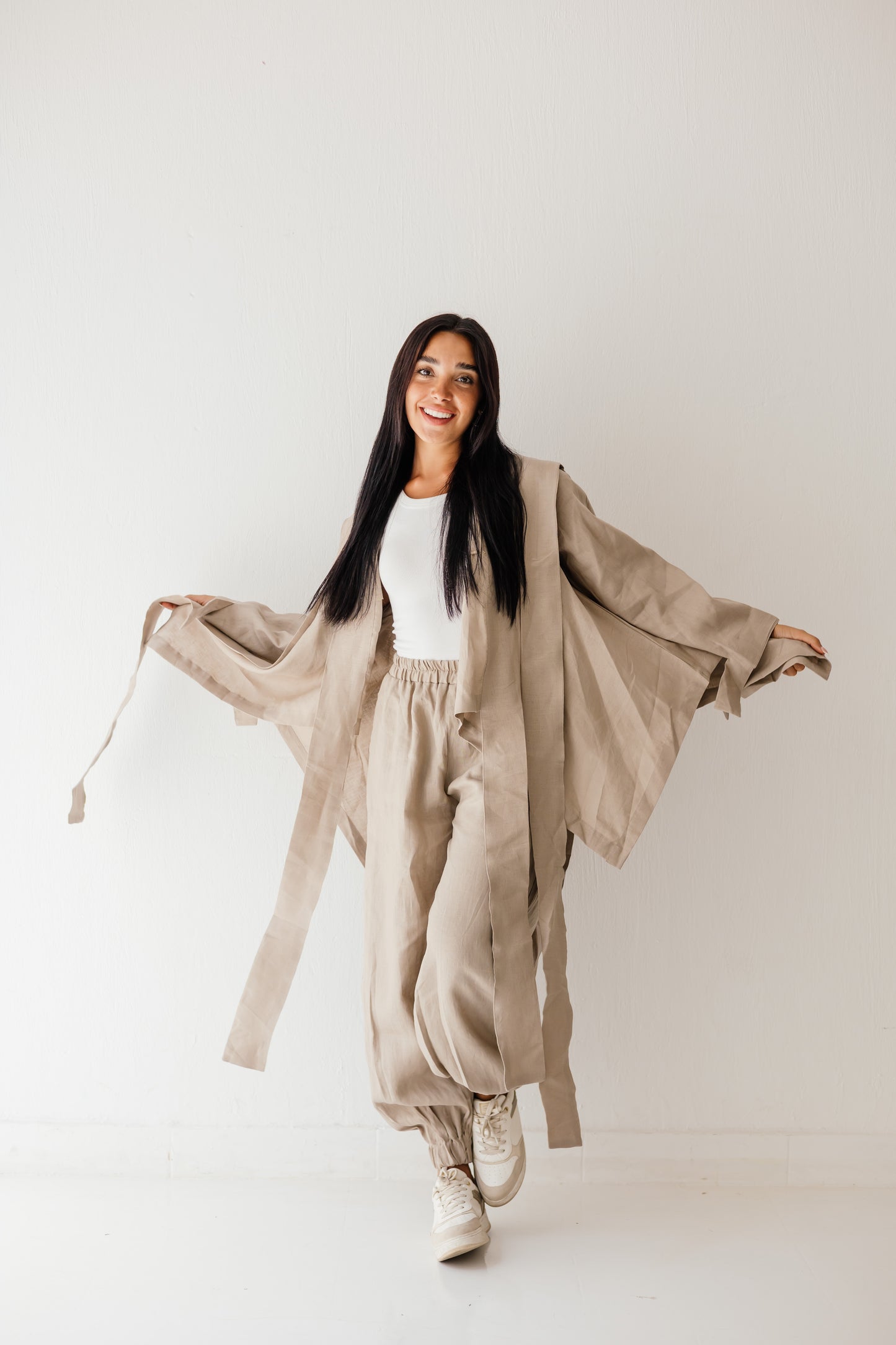Short Double Collar Kimono In Cafe