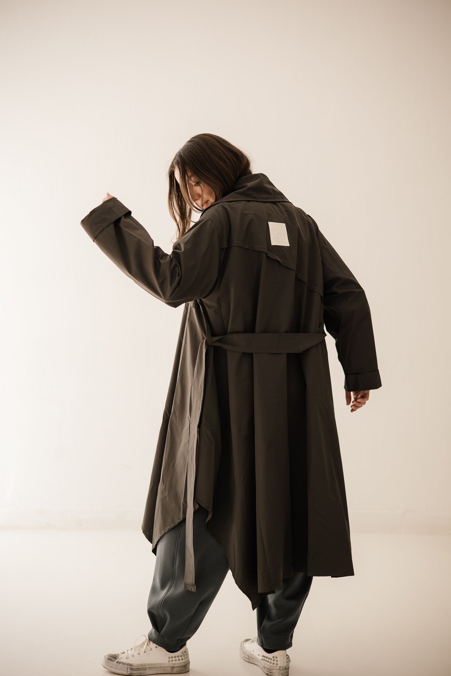 High-low Trench Coat In Dark-grey