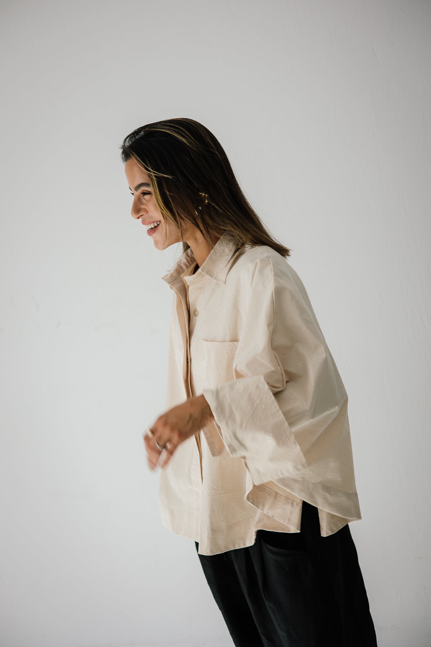 Studding Butterfly Shirt In Creamy