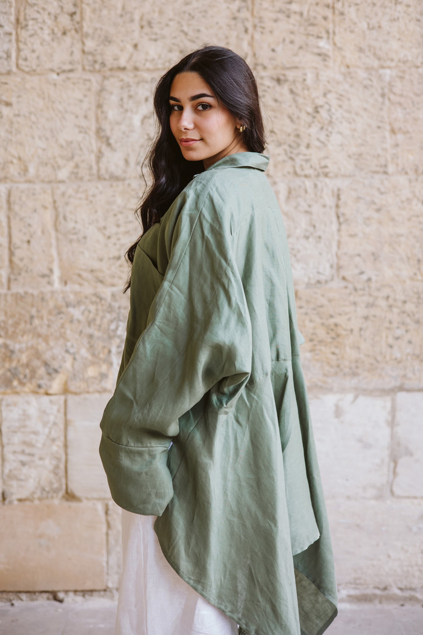 High-low Shirt In Olive