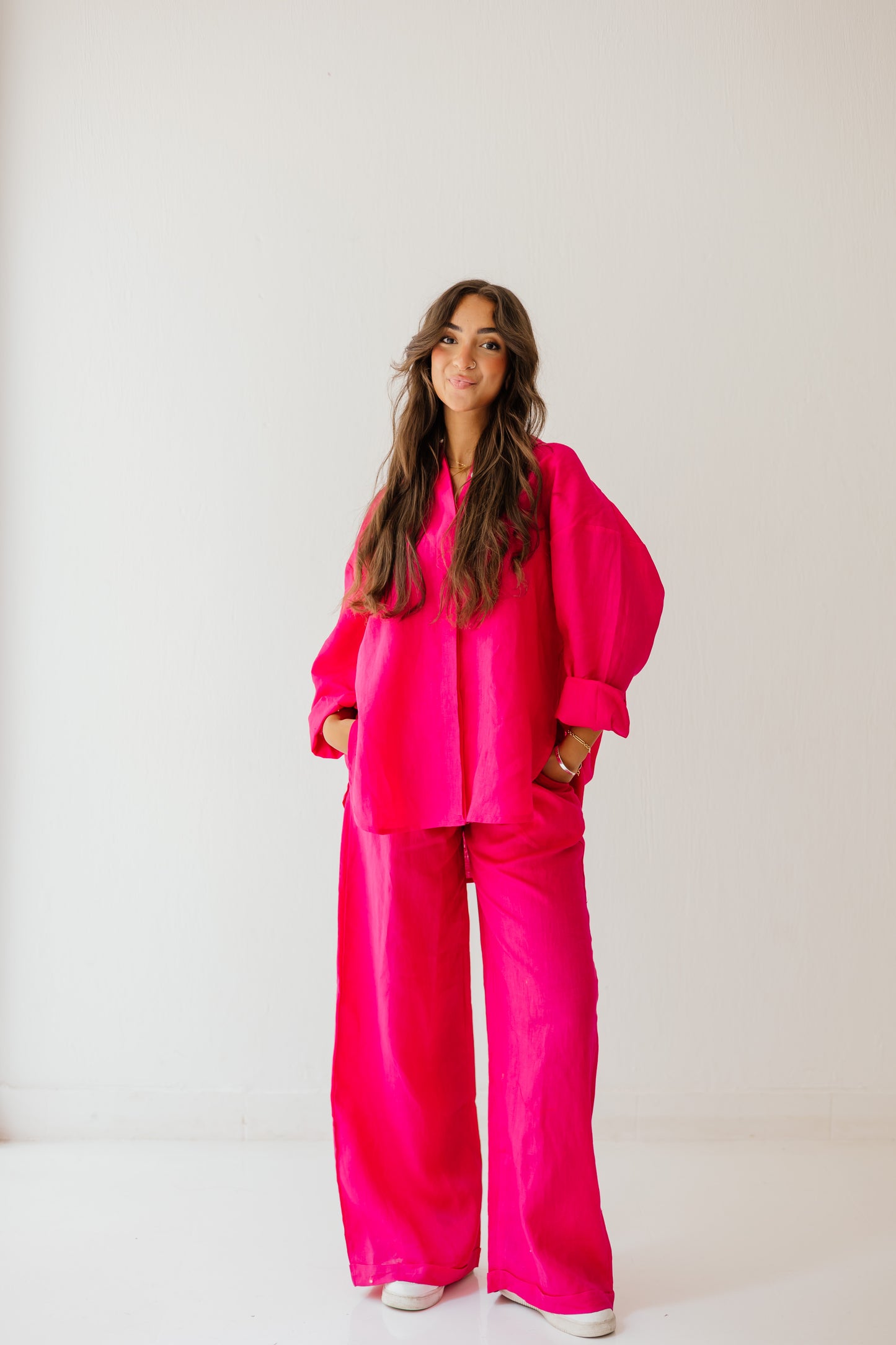 Daily Linen Shirt In Fuchsia