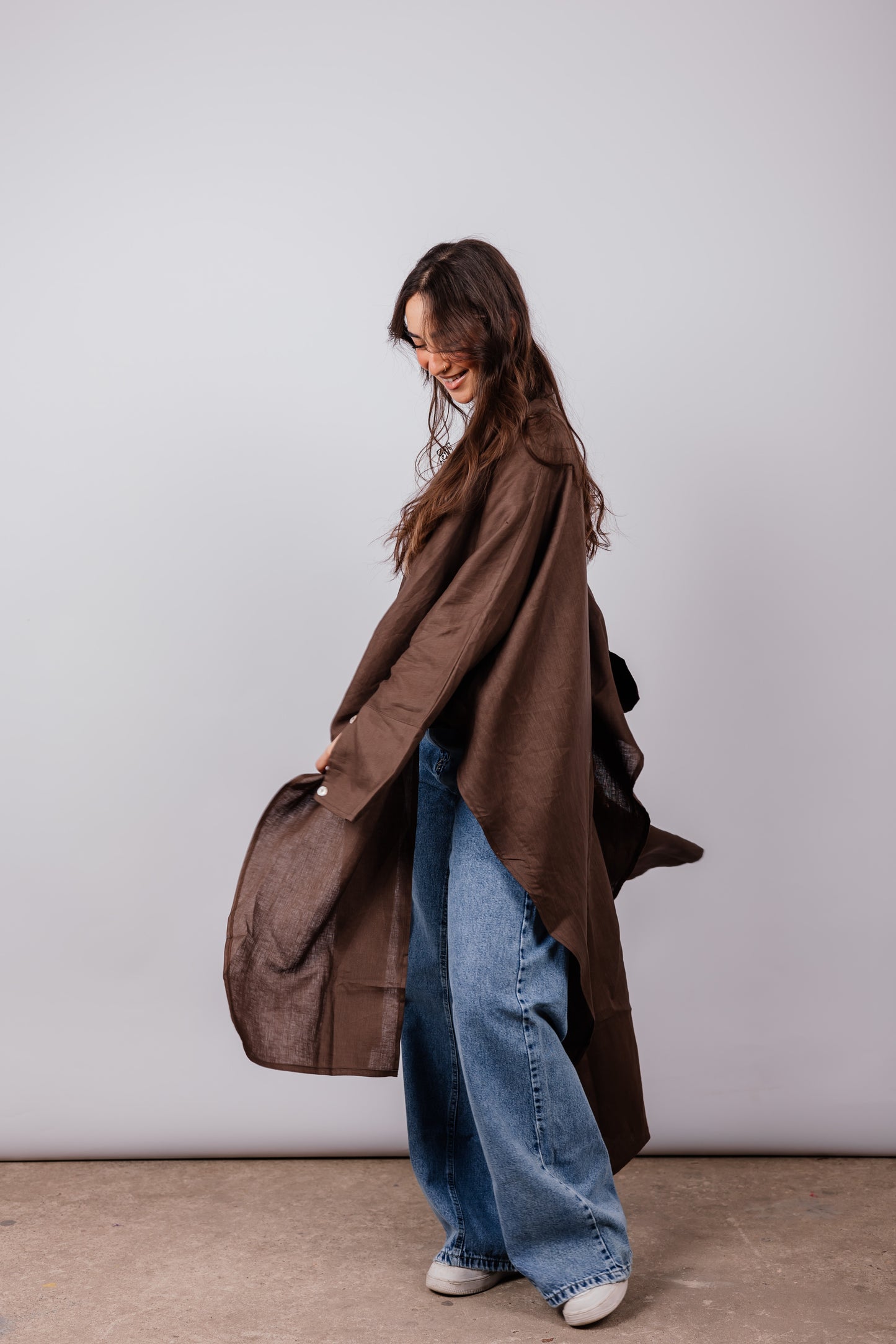Double Collar Kimono In Brown