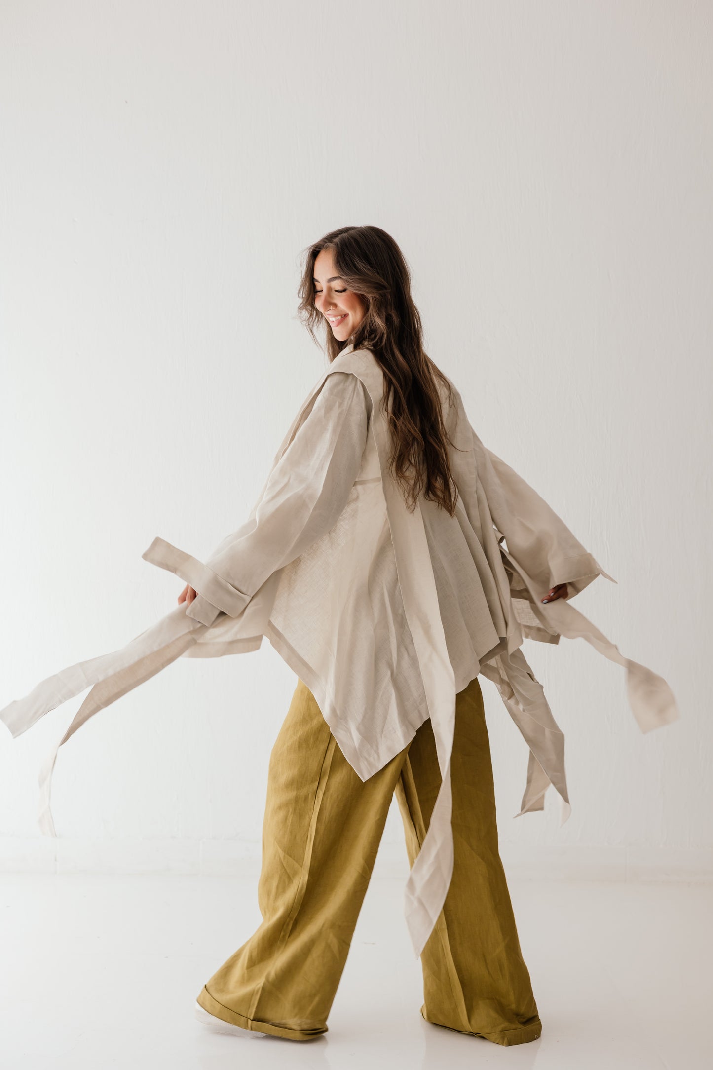 Short Double Collar Kimono In Creamy