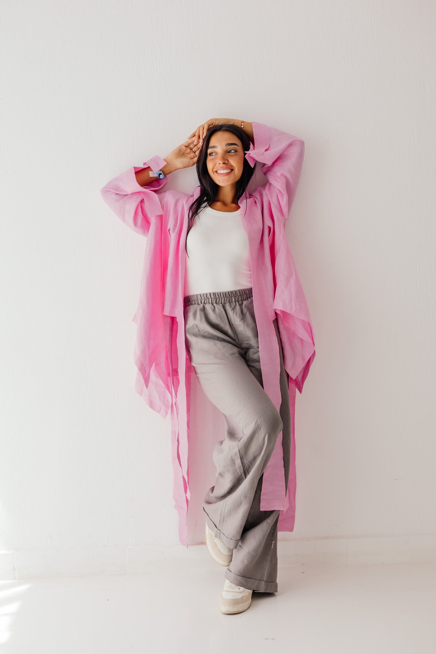 Short Double Collar Kimono in Pink