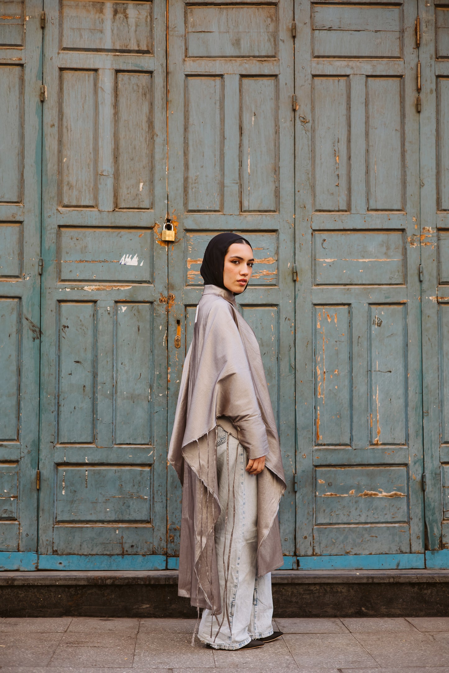 Long Fringes Kaftan in Grey