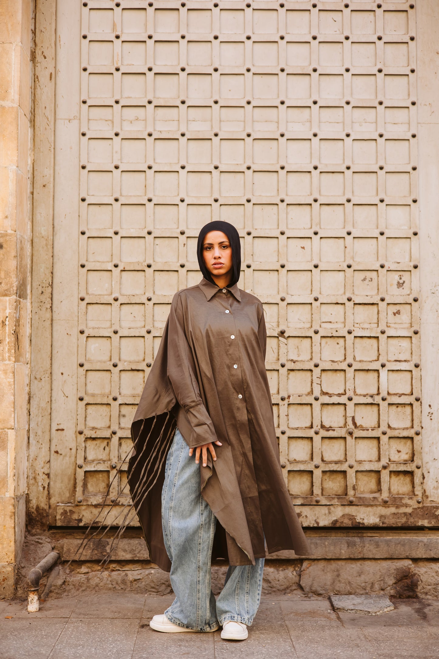 Long Fringes Kaftan In Olive