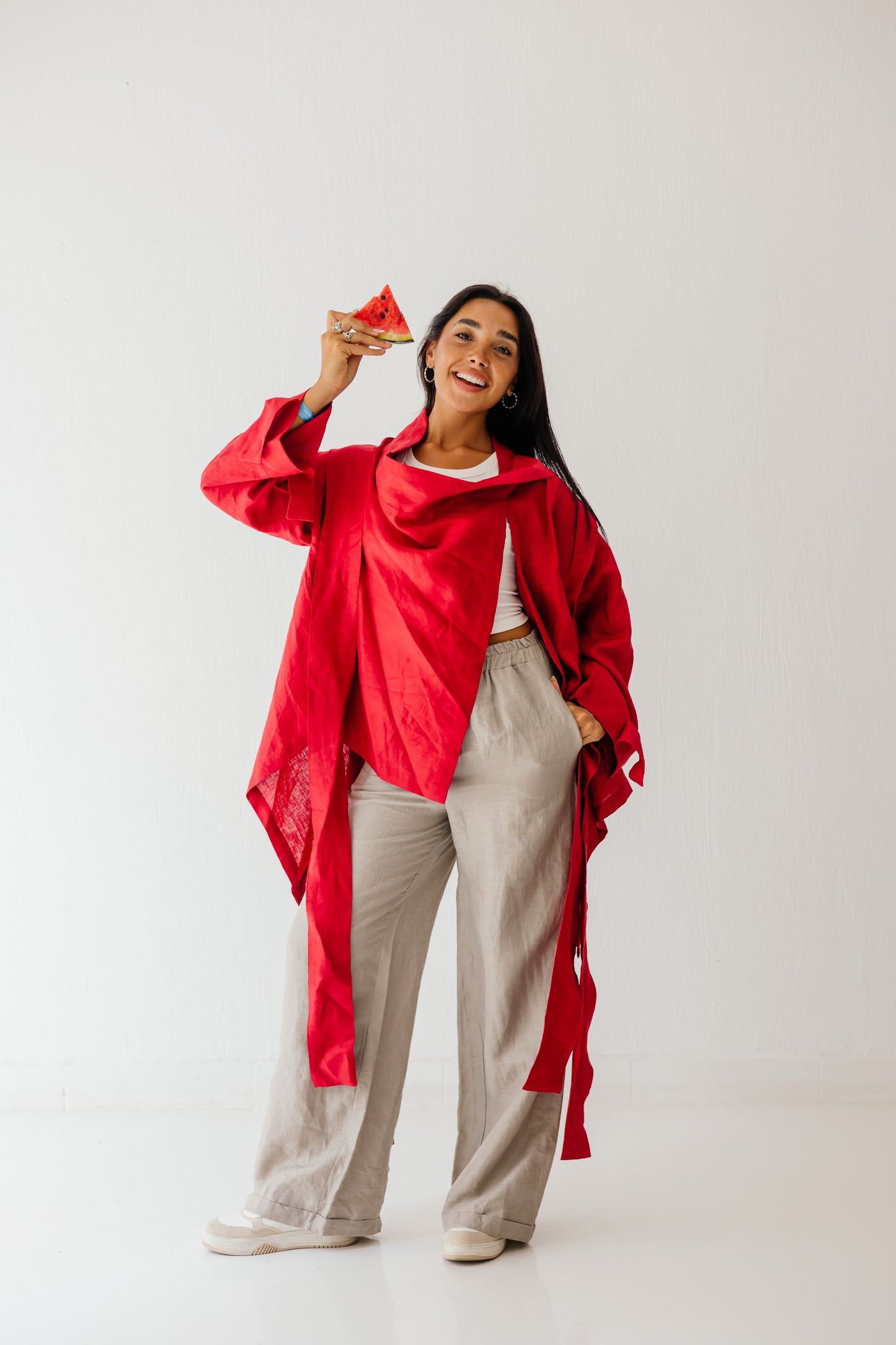 Short Double Collar kimono In Red