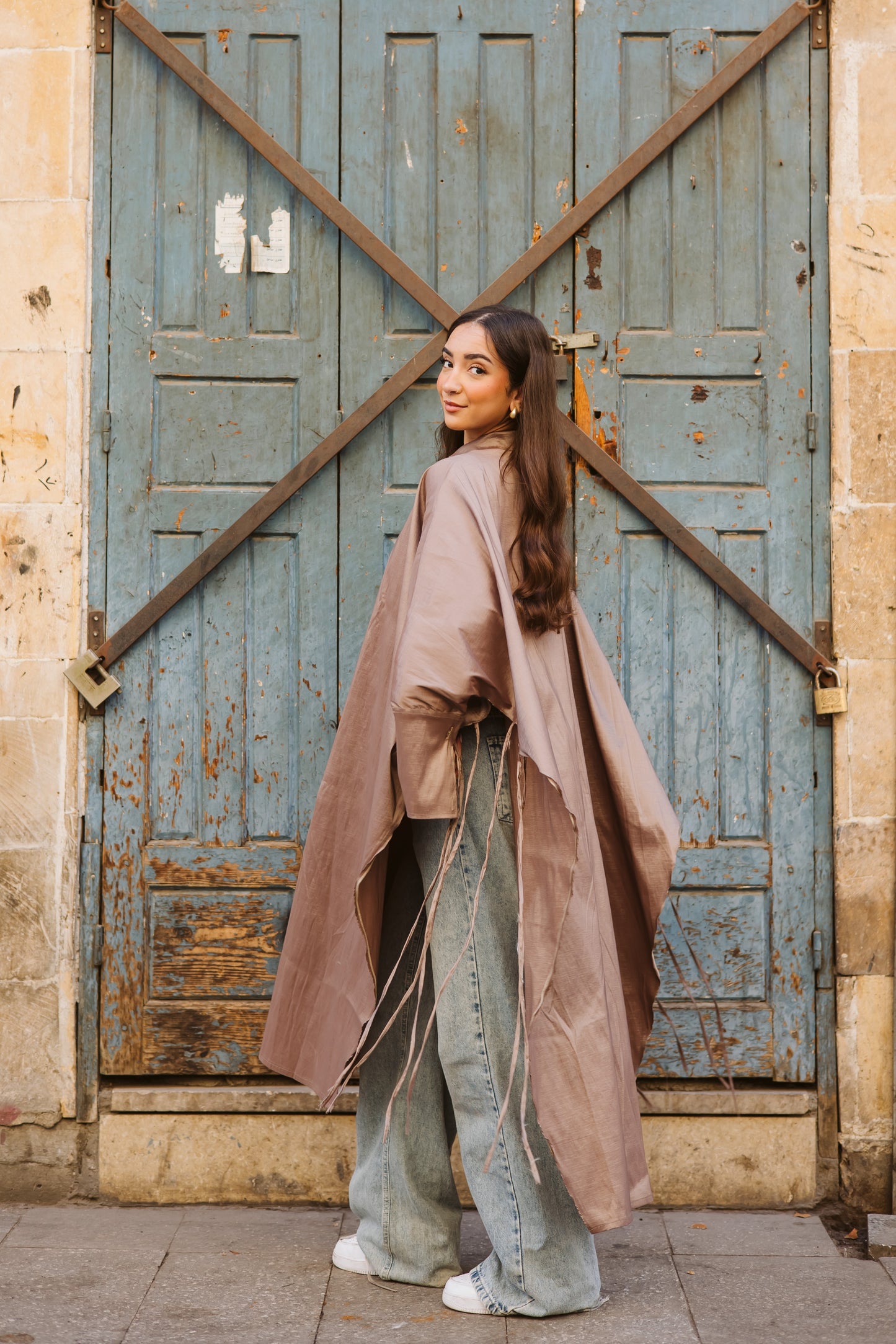 Long Fringes Kaftan In Cafe