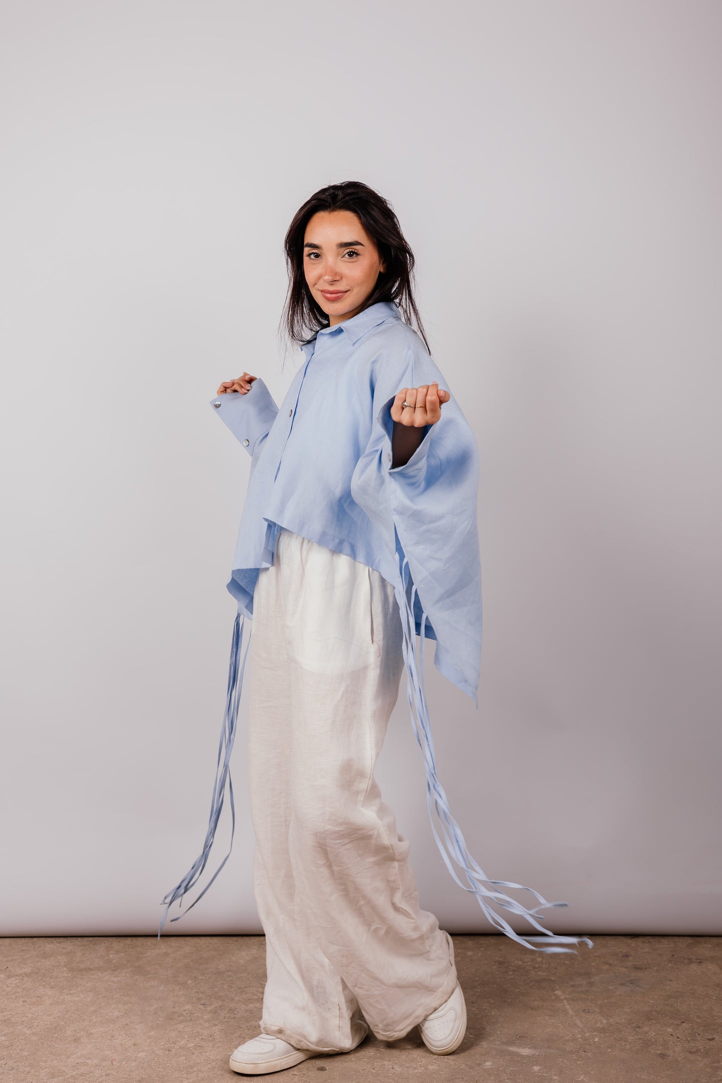 Fringes Shirt In Baby-blue