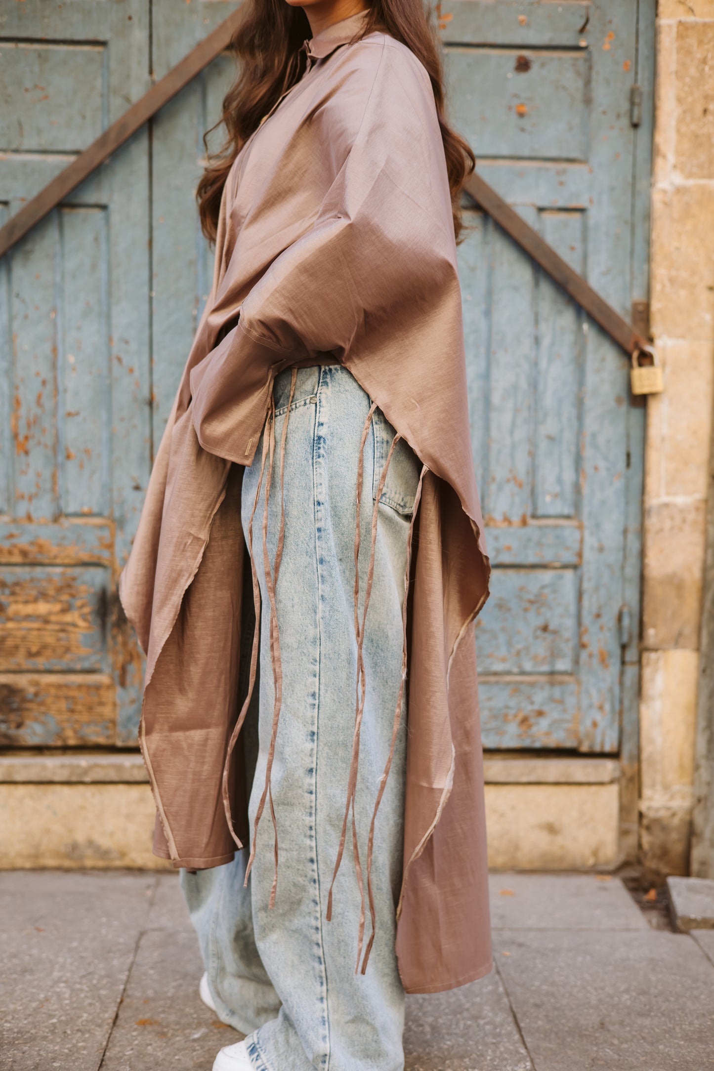 Long Fringes Kaftan In Cafe