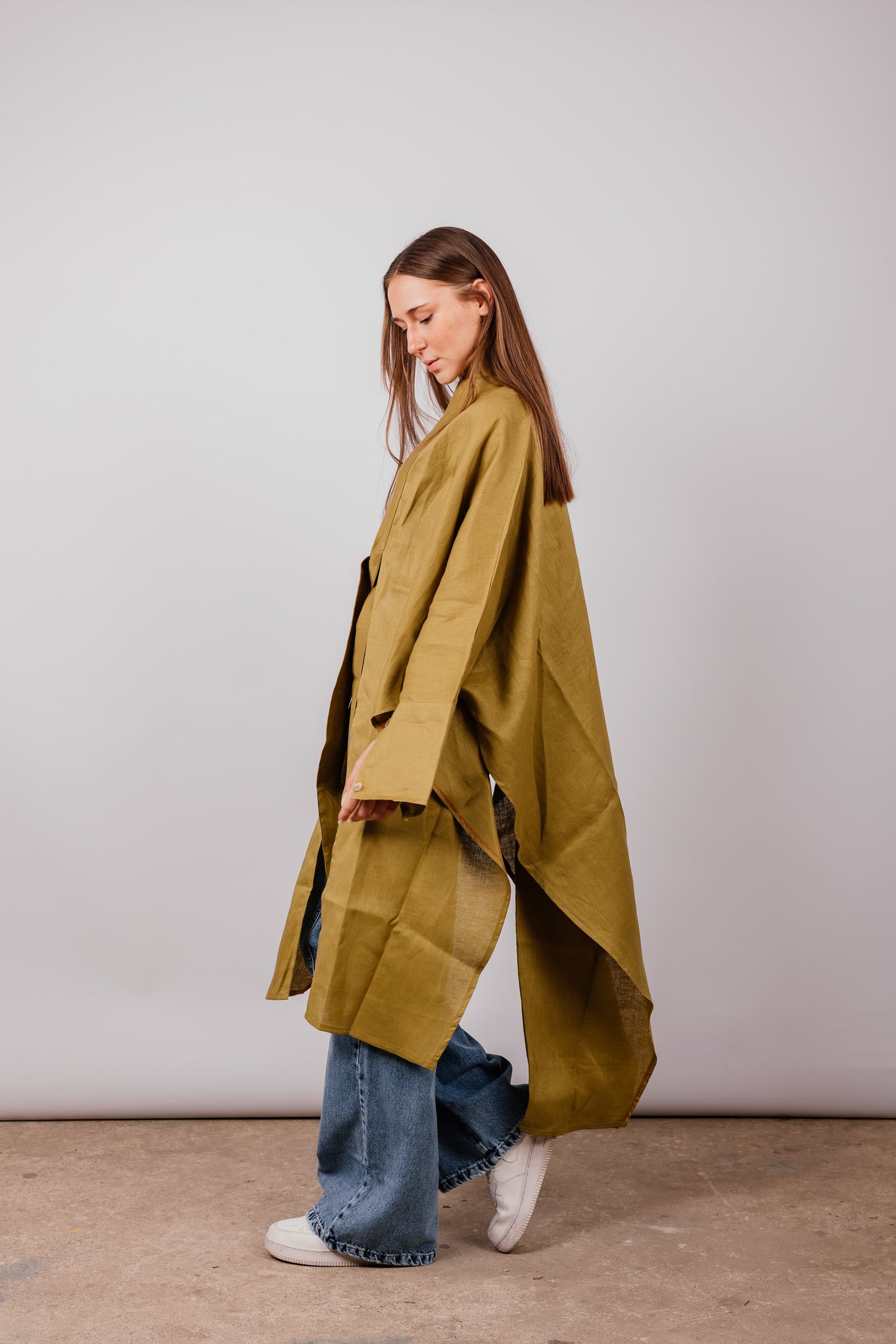 Double Collar Kimono In Lime-green