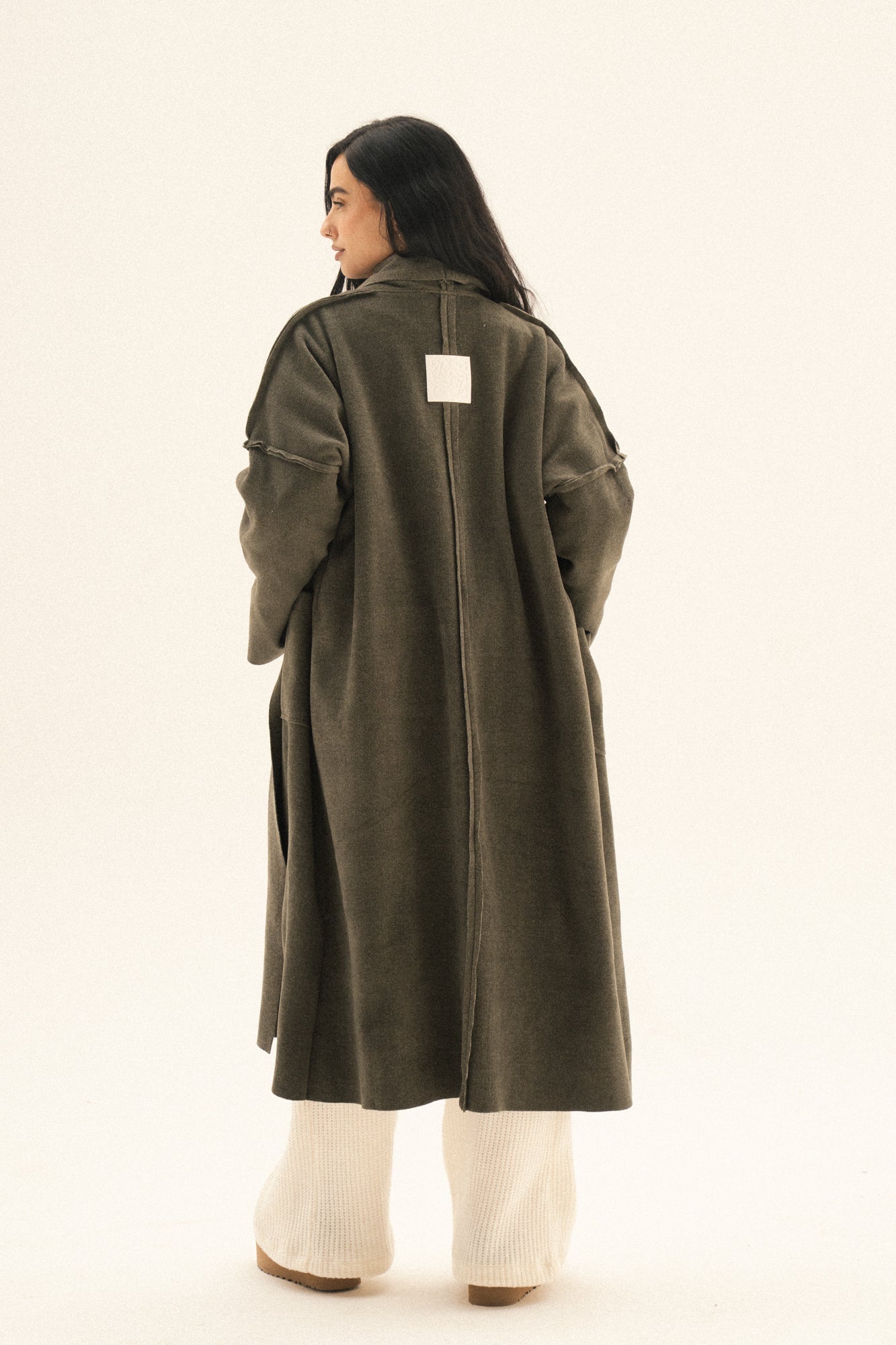 Long Pocket Coat In Olive
