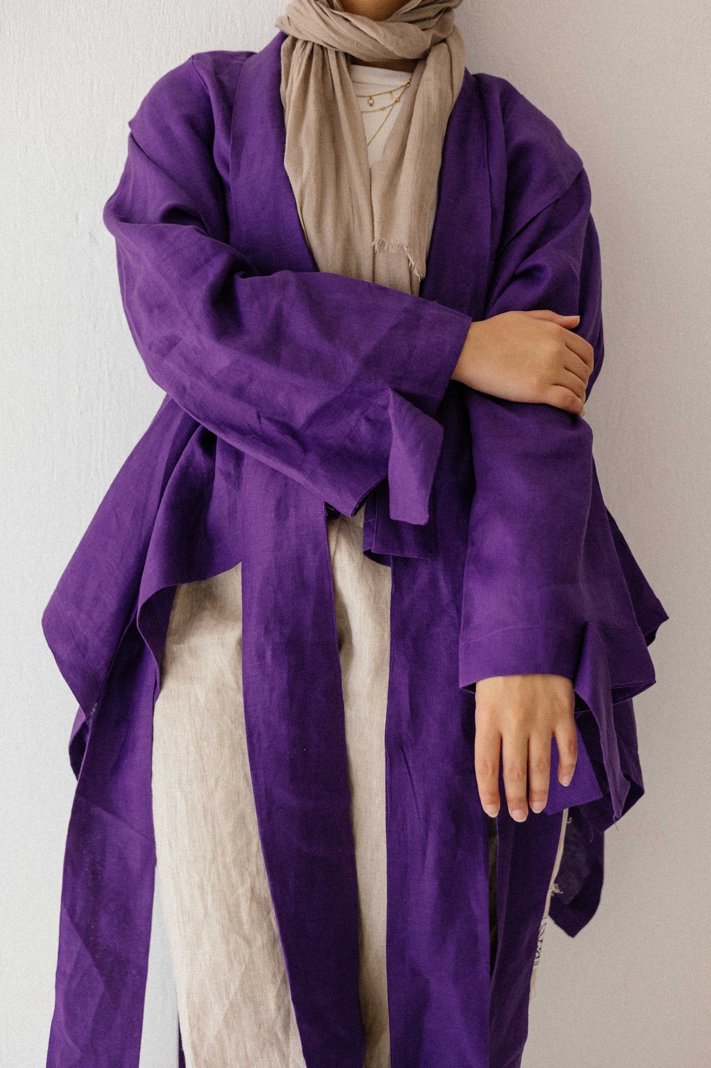 Short Double Collar Kimono In Purple