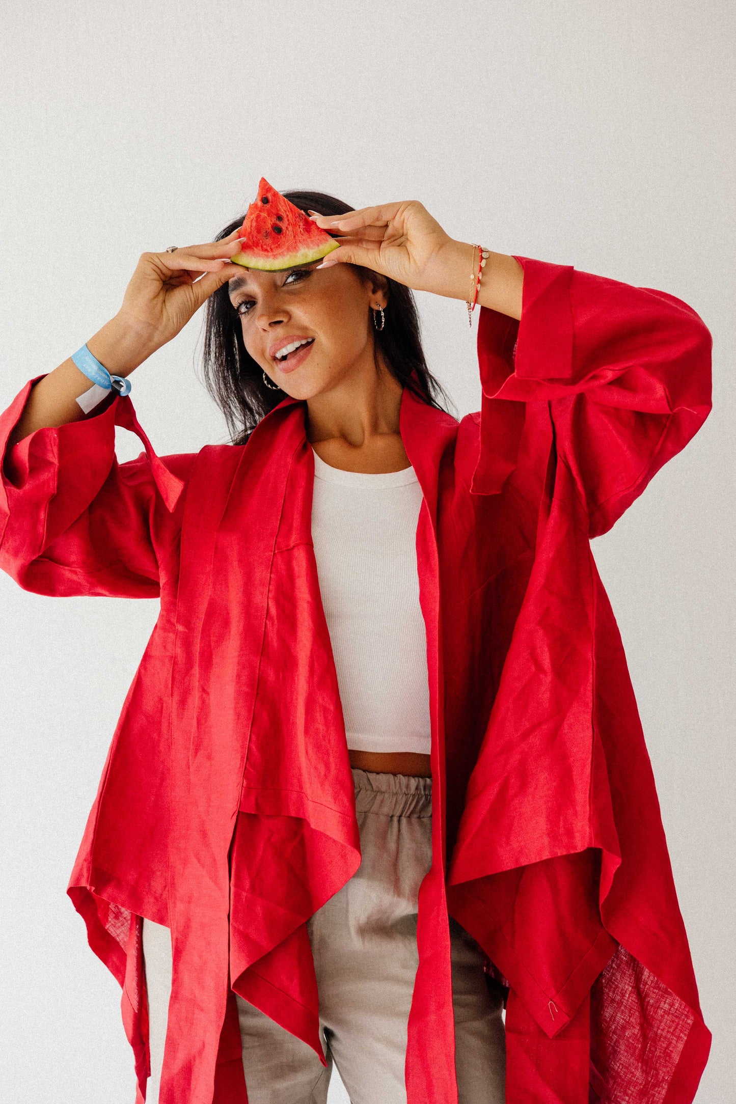 Short Double Collar kimono In Red