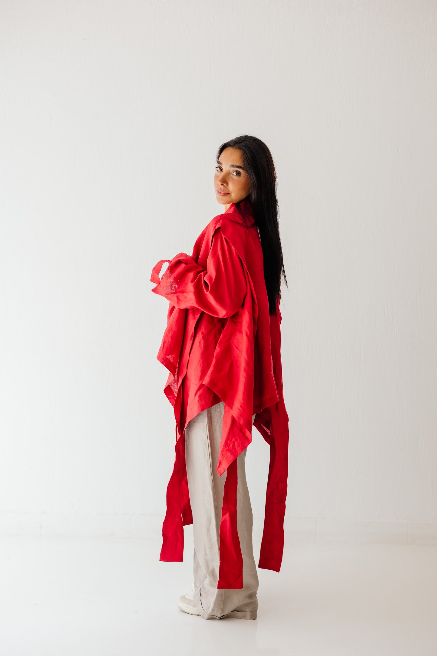 Short Double Collar kimono In Red