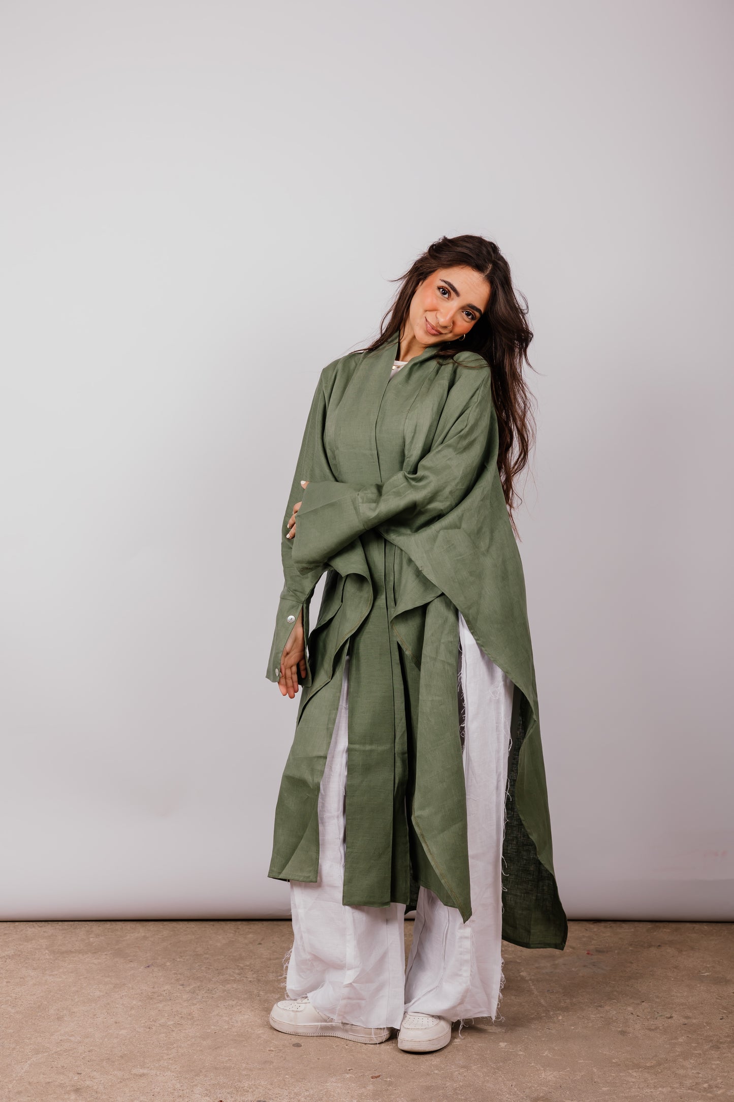 Double Collar Kimono In Olive