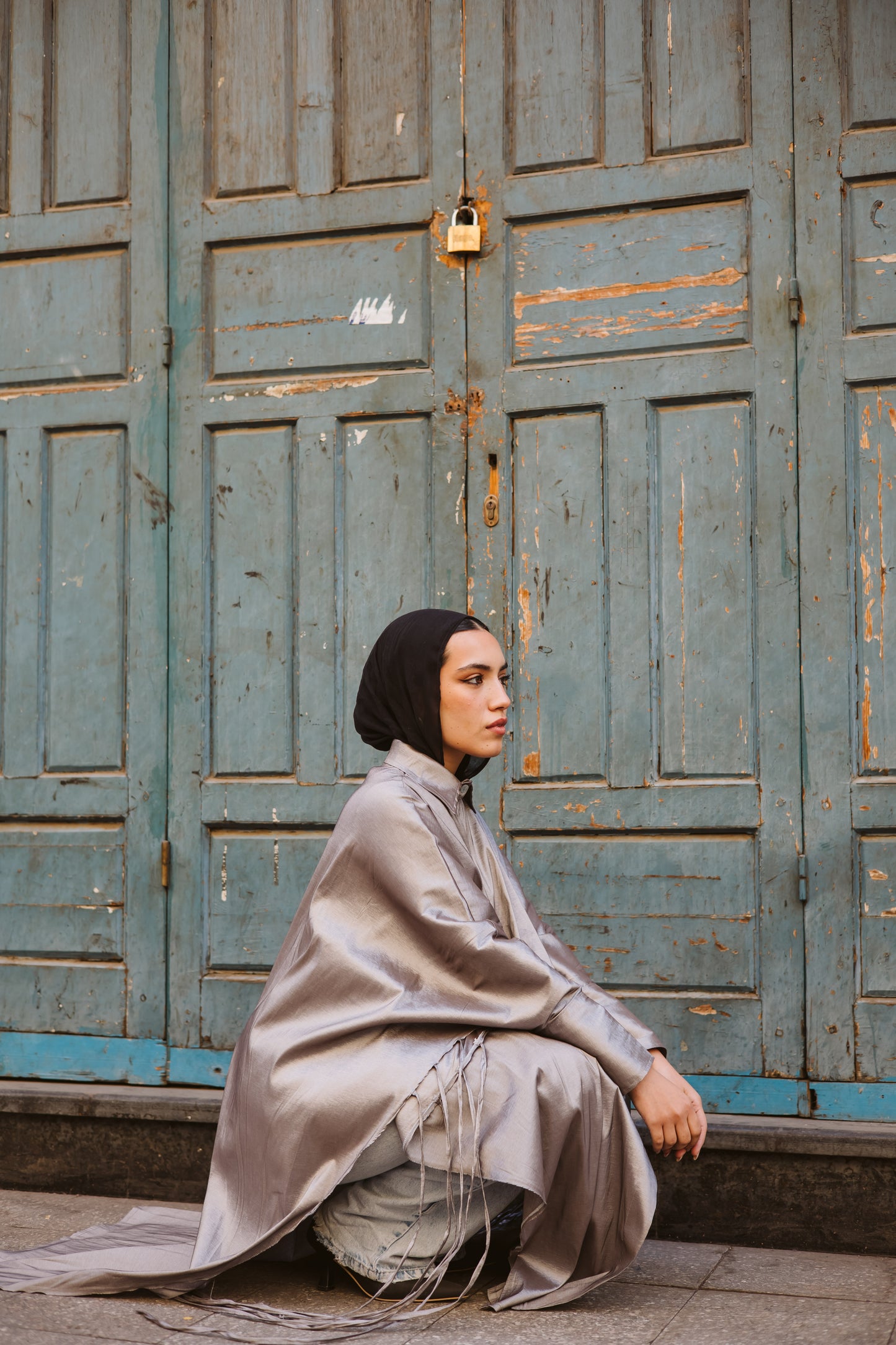 Long Fringes Kaftan in Grey