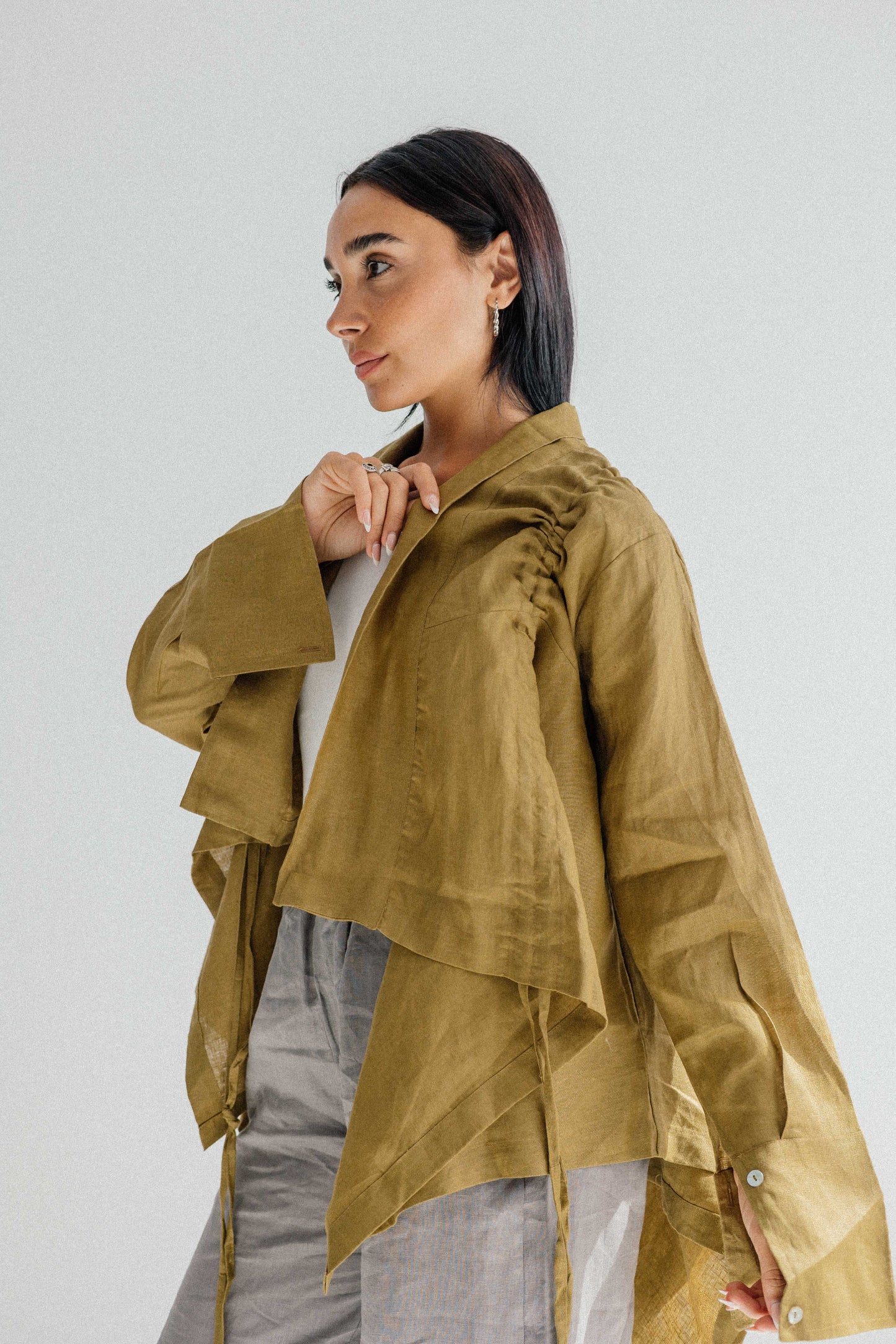 Elastic Kimono In Dark Lime-green