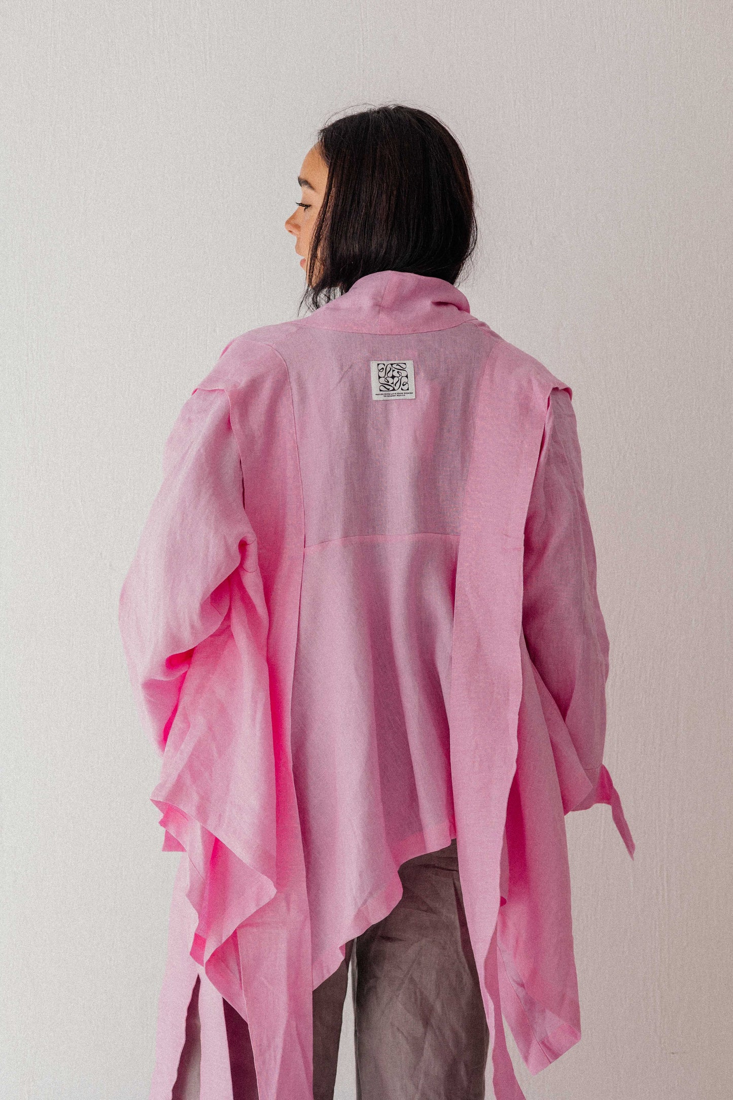 Short Double Collar Kimono in Pink