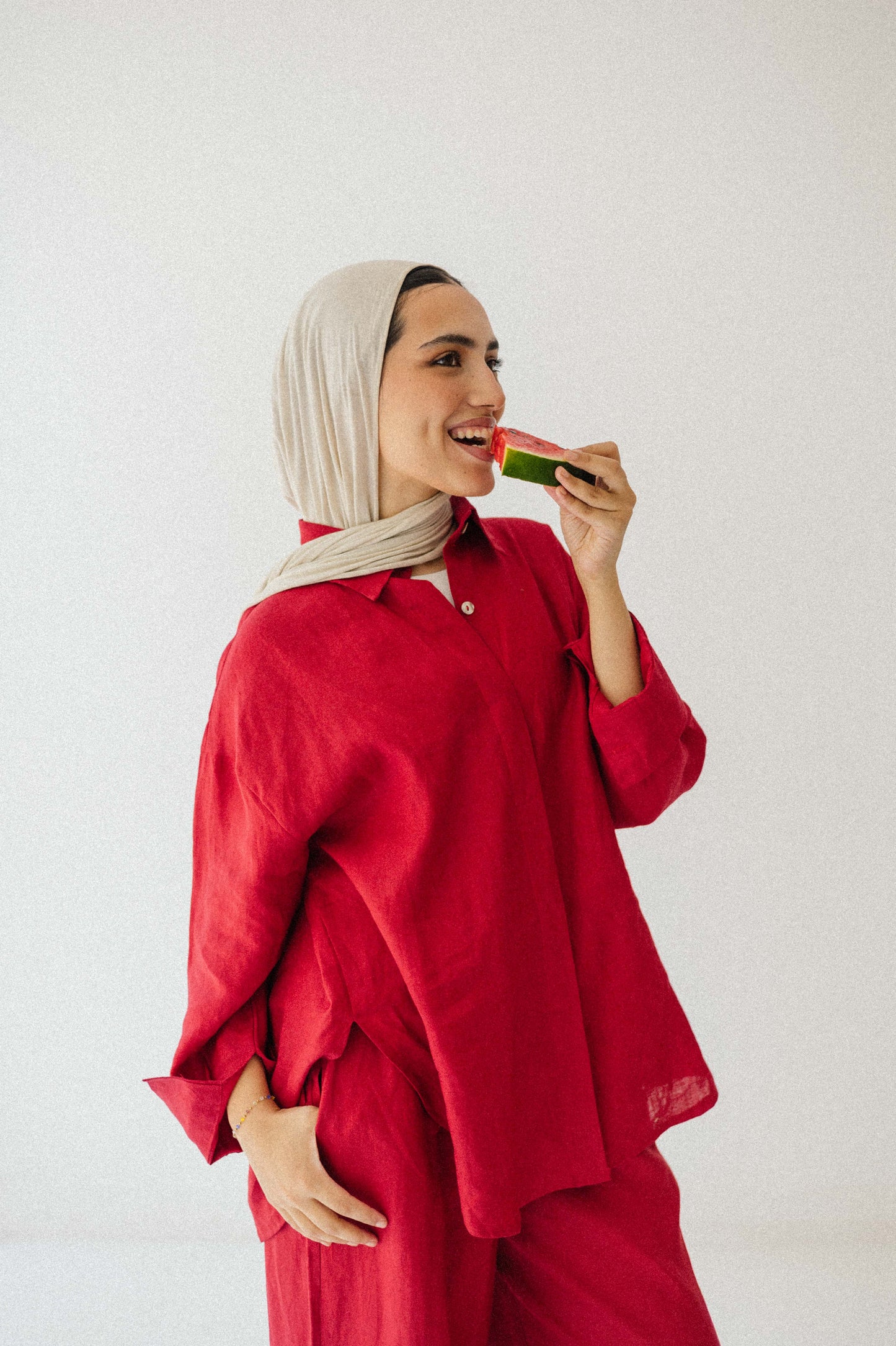 Daily Linen Shirt In Red