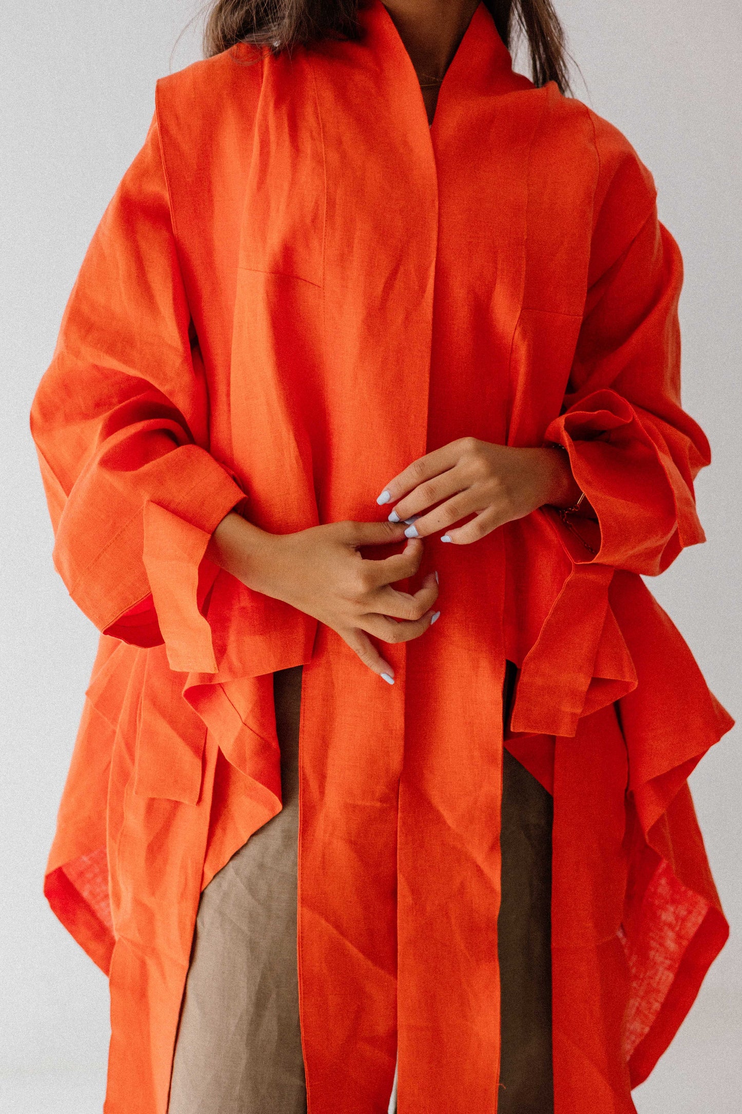 Short Double Collar Kimono In Orange