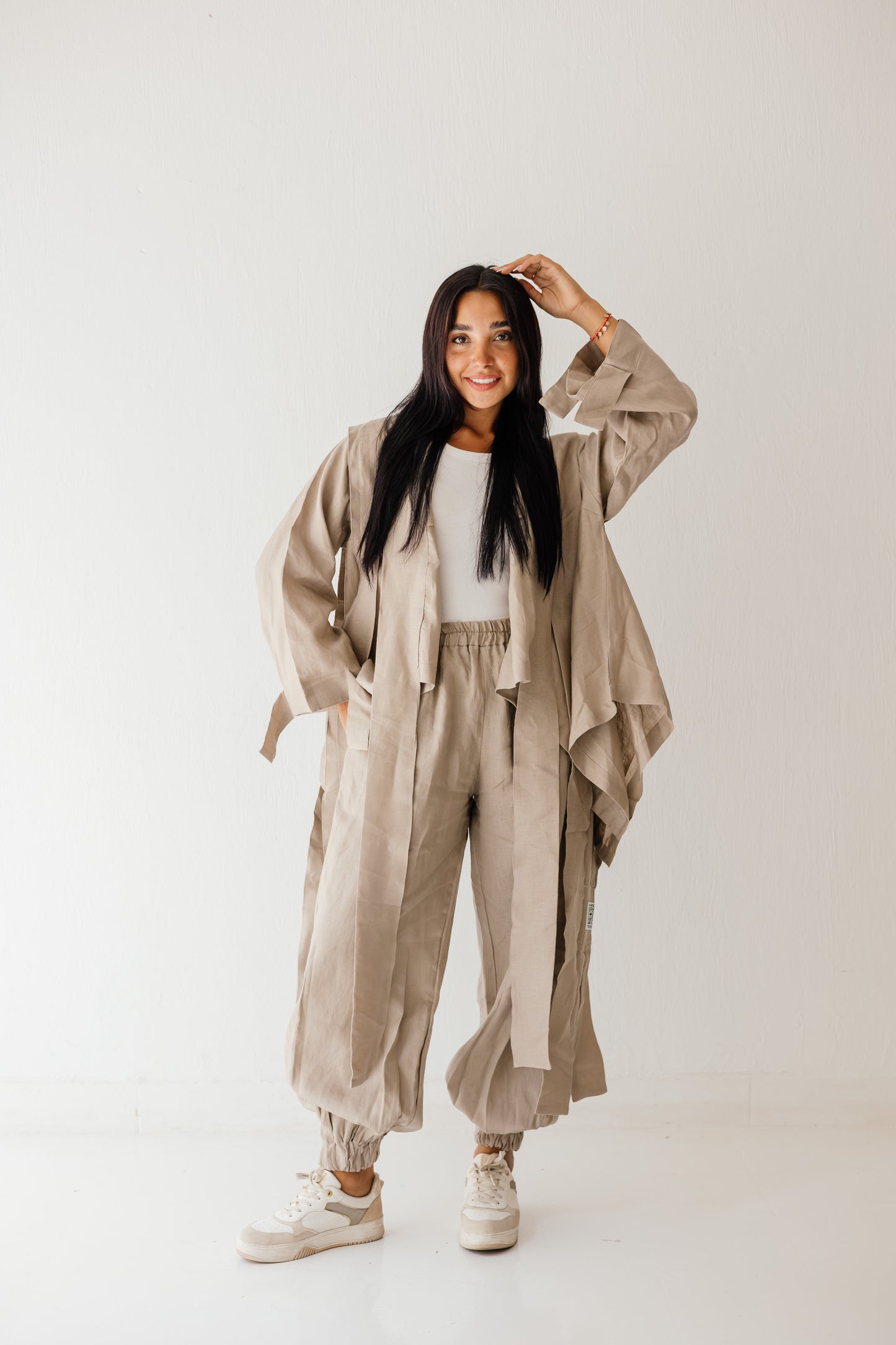 Short Double Collar Kimono In Cafe