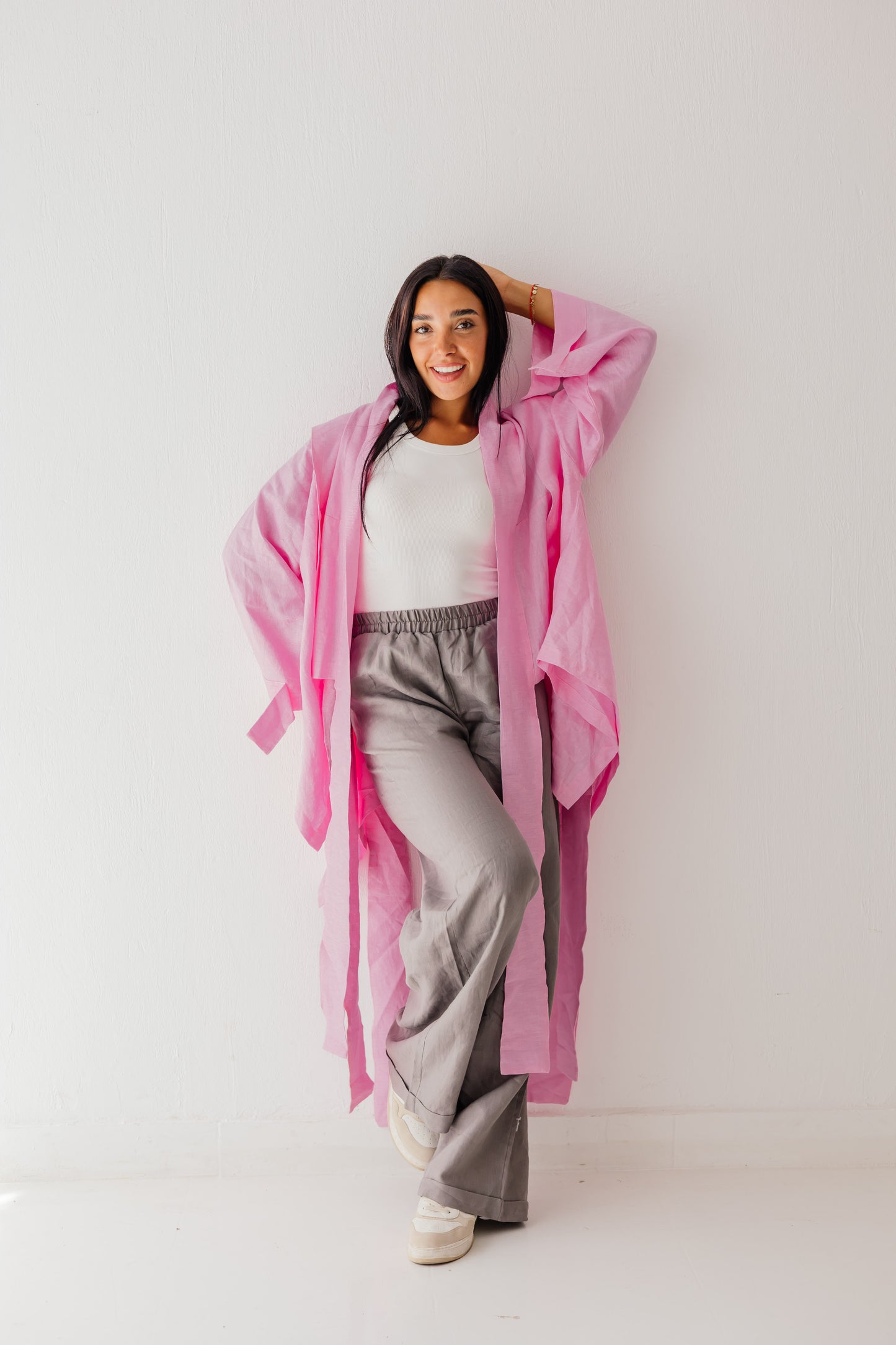 Short Double Collar Kimono in Pink