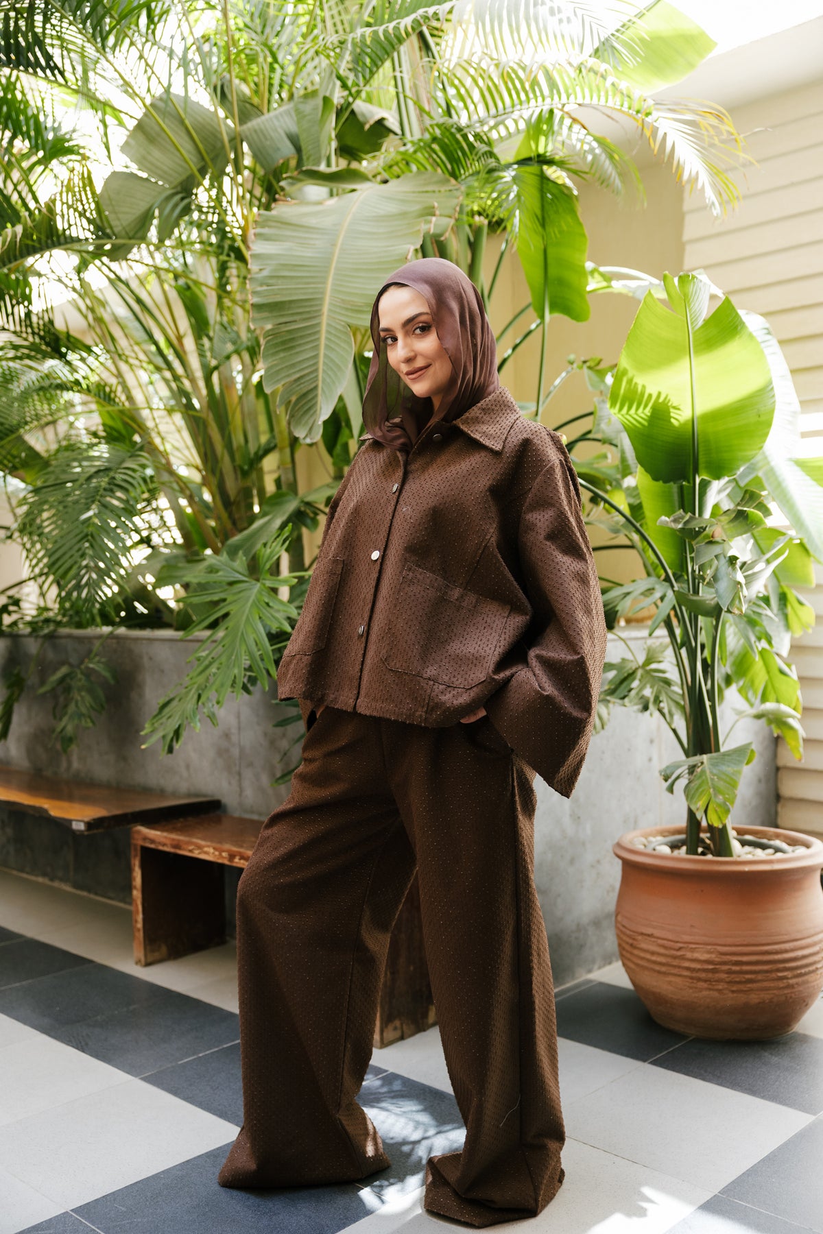 Dots denim set in brown
