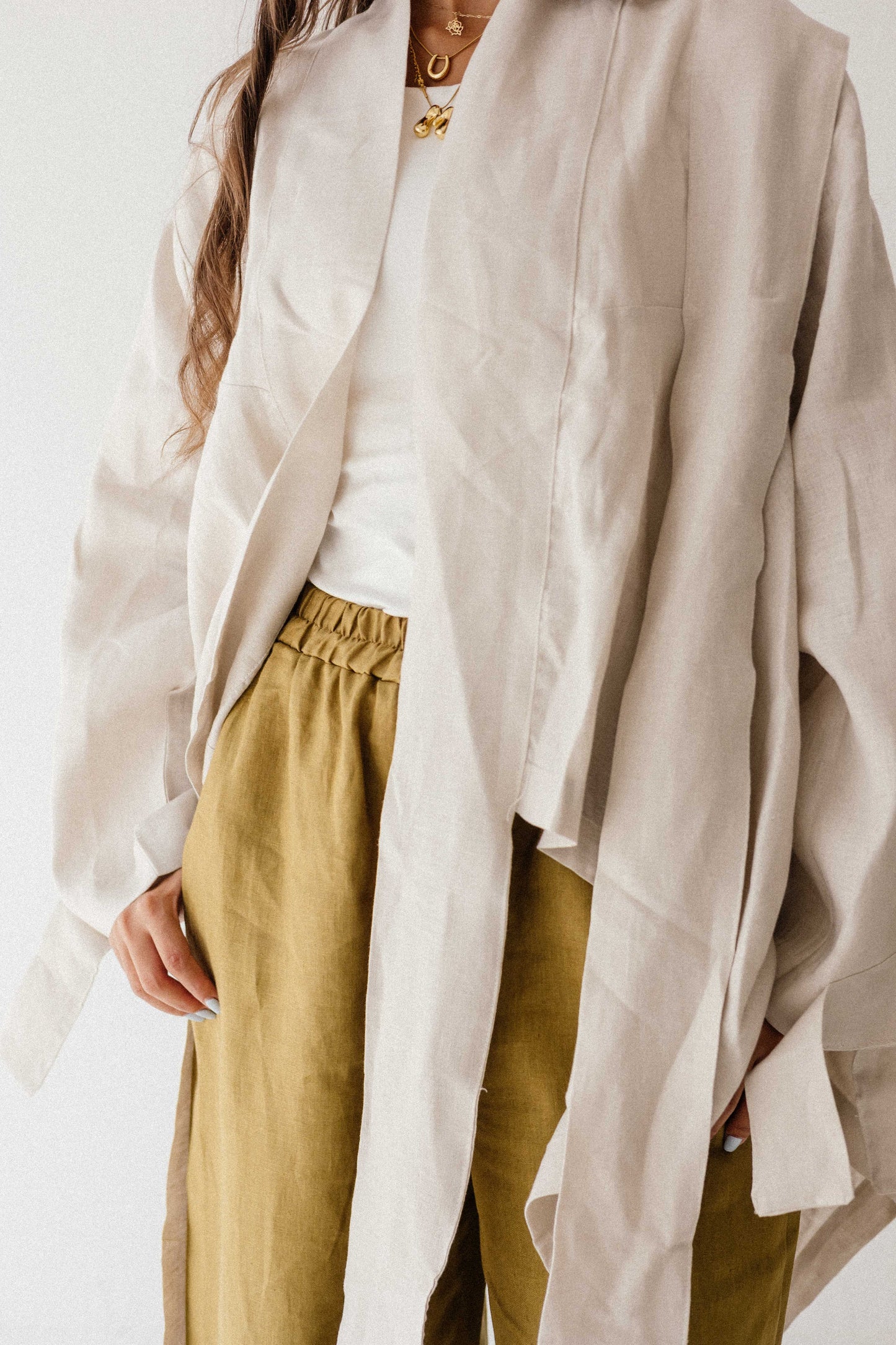 Short Double Collar Kimono In Creamy
