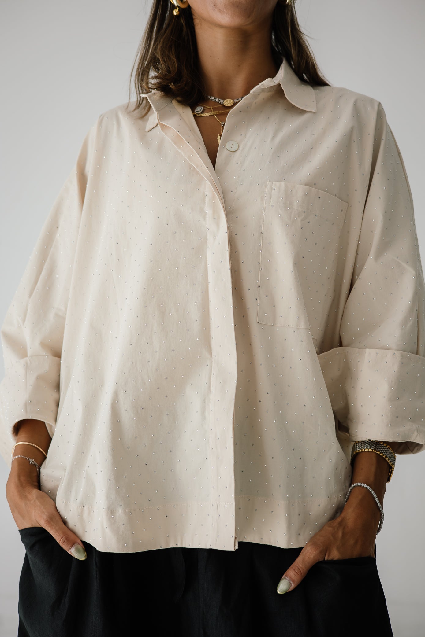 Studding Butterfly Shirt In Creamy