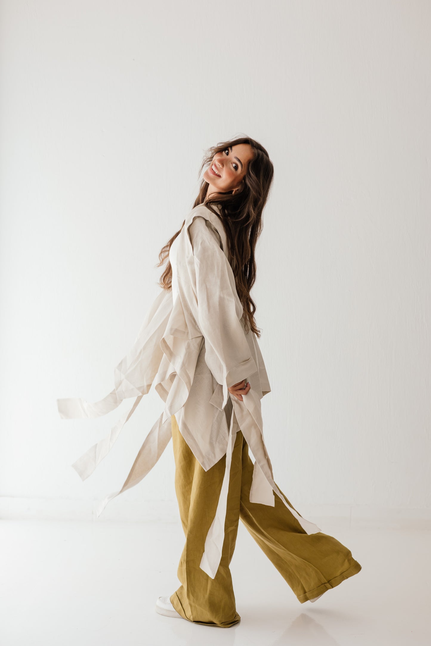 Short Double Collar Kimono In Creamy