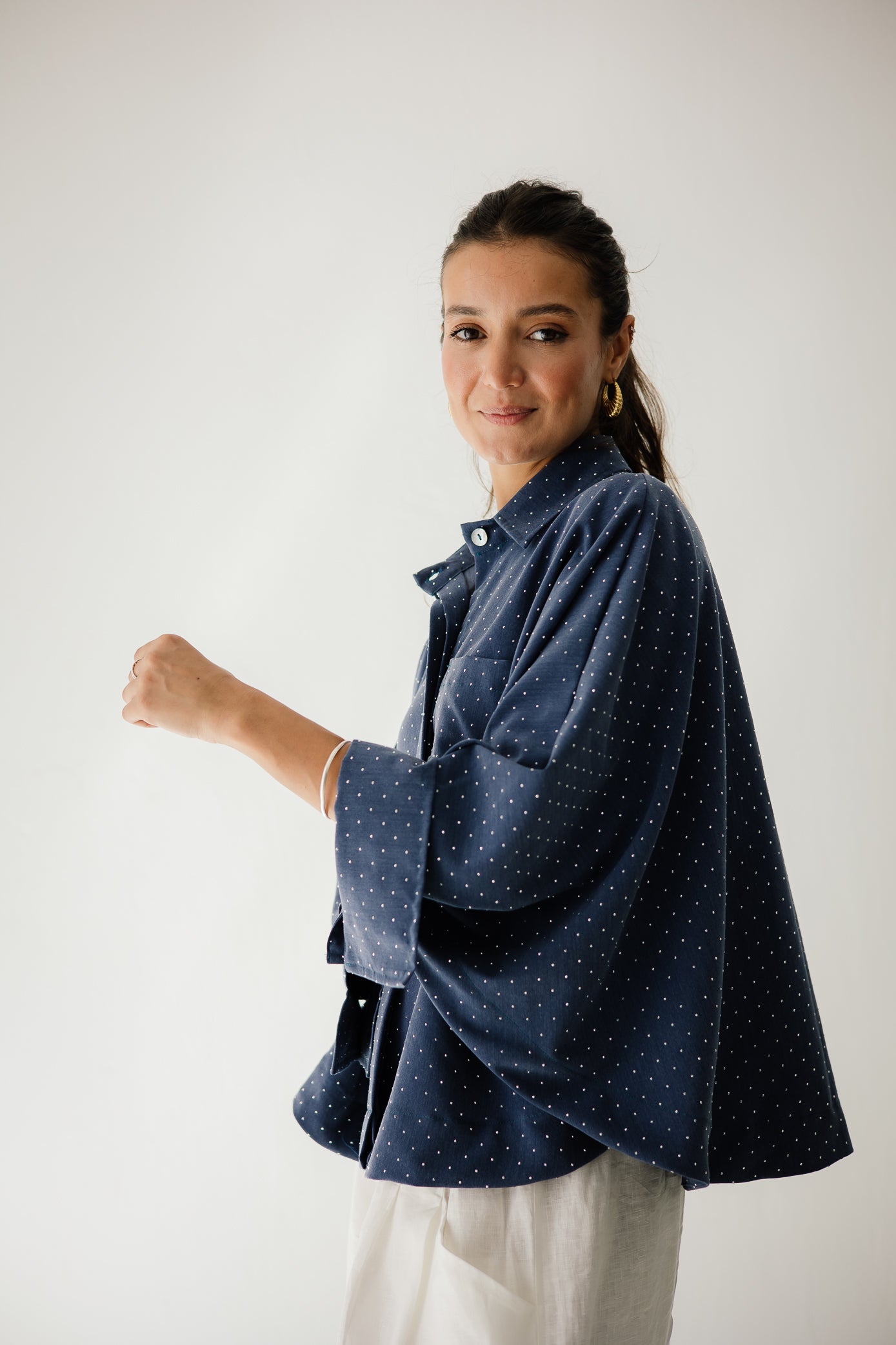 Studding Butterfly Shirt In Dark-blue