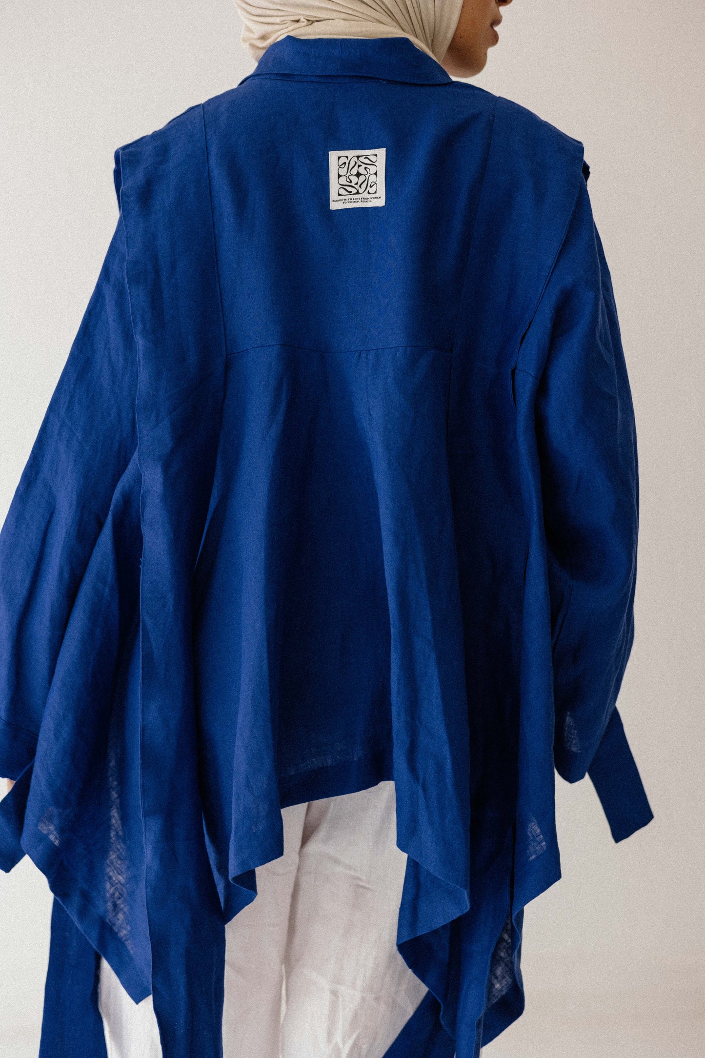 Short Double Collar Kimono In Royal-blue