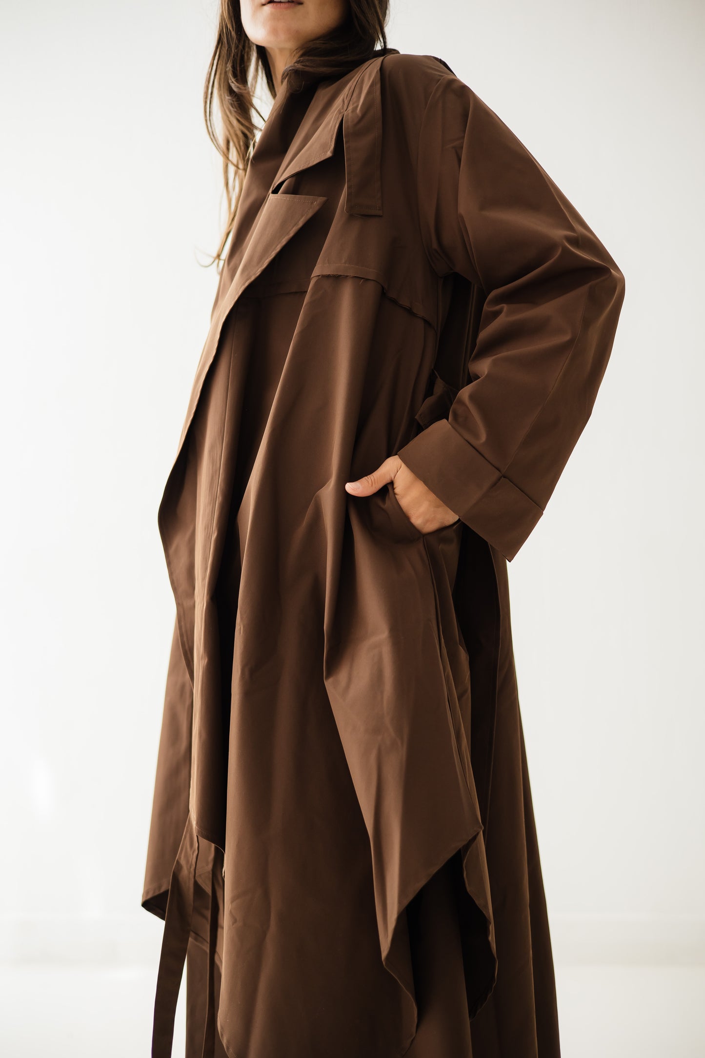 High-low Trench Coat In Brown
