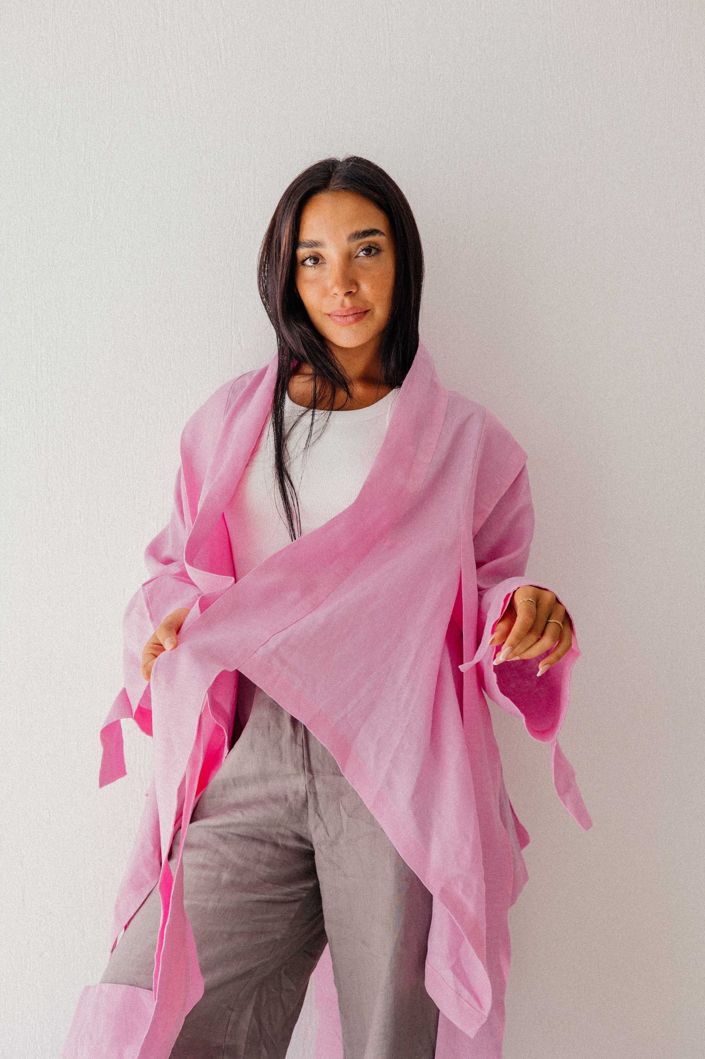 Short Double Collar Kimono in Pink