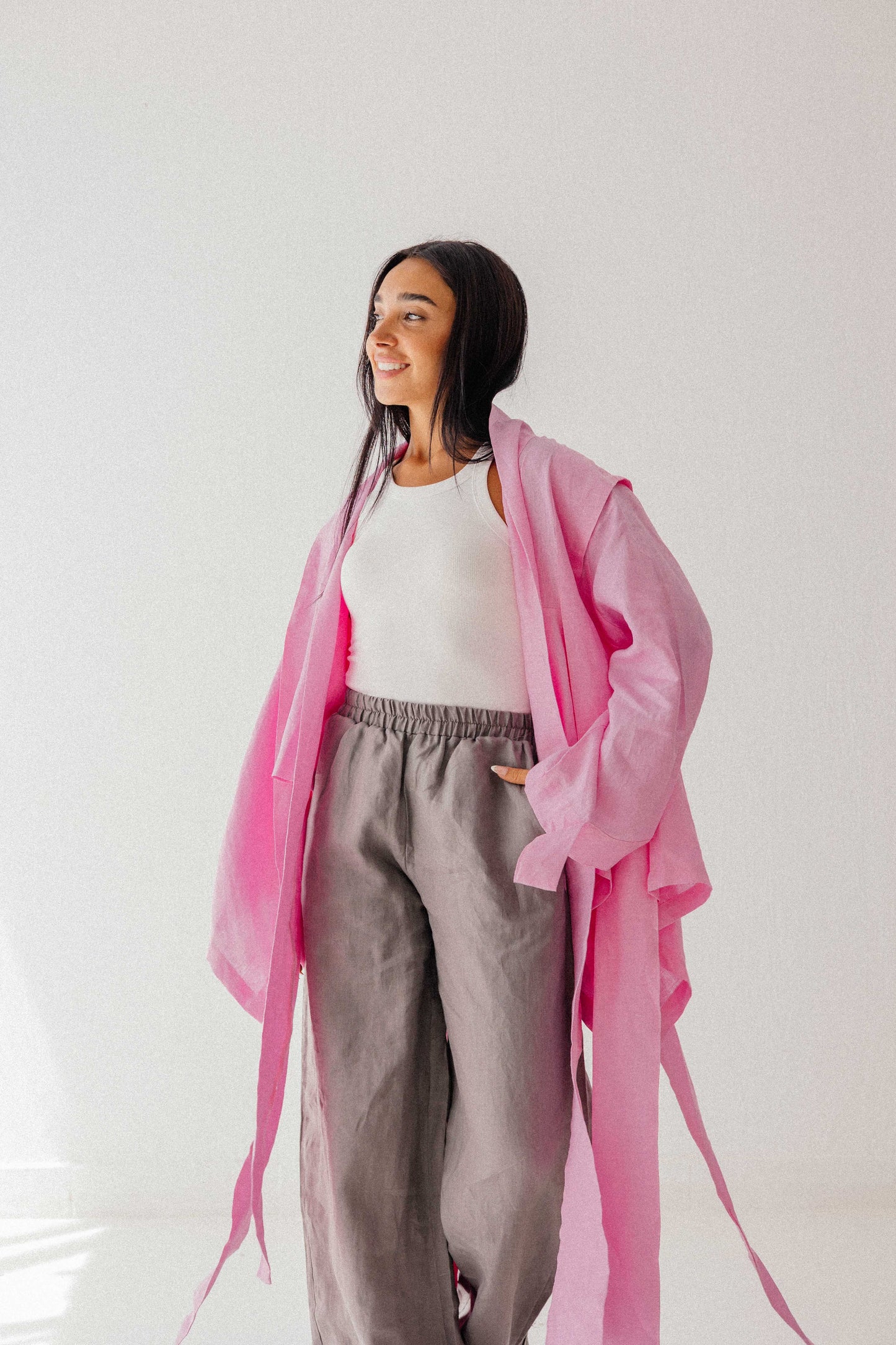 Short Double Collar Kimono in Pink