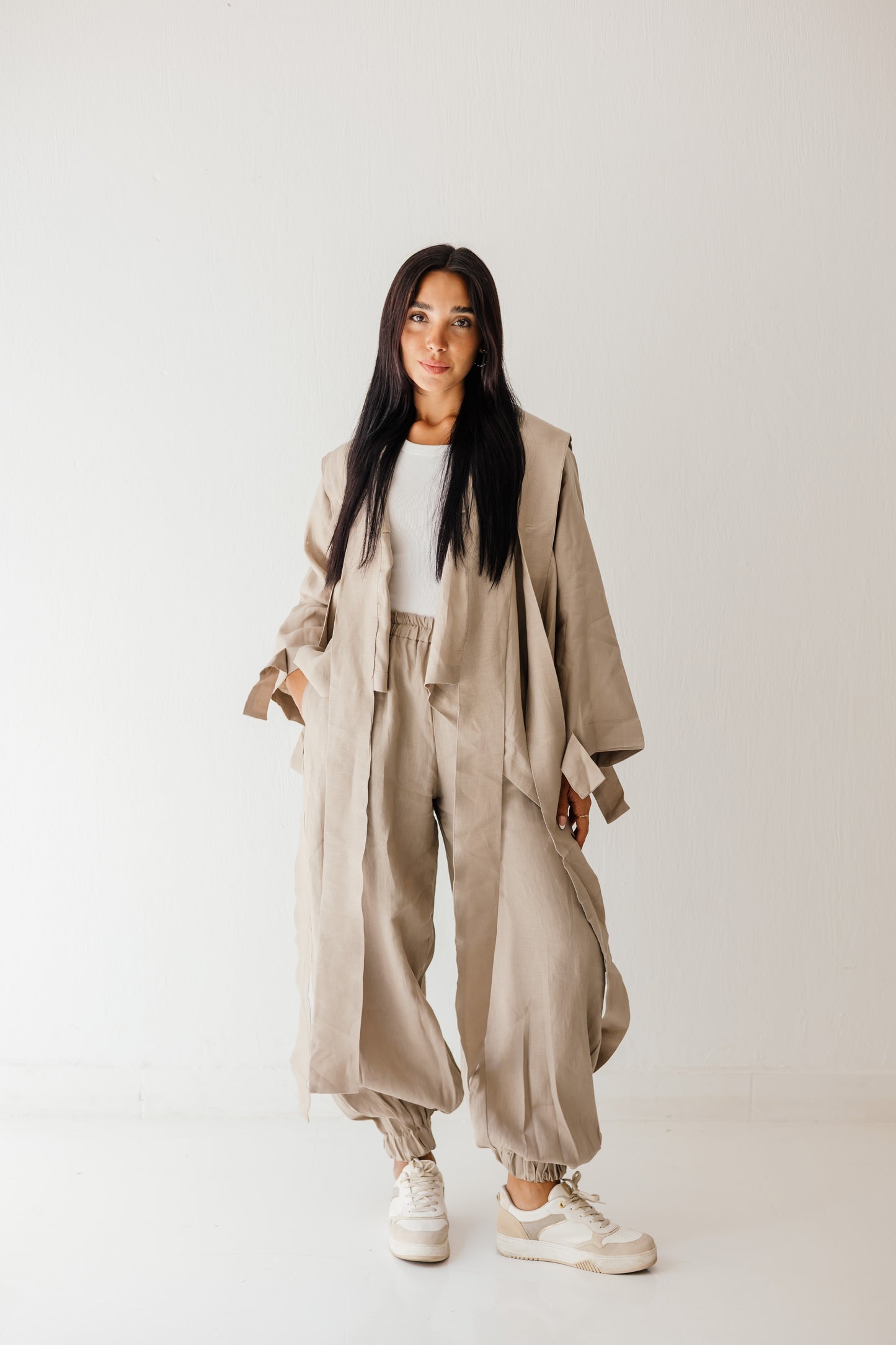 Short Double Collar Kimono In Cafe