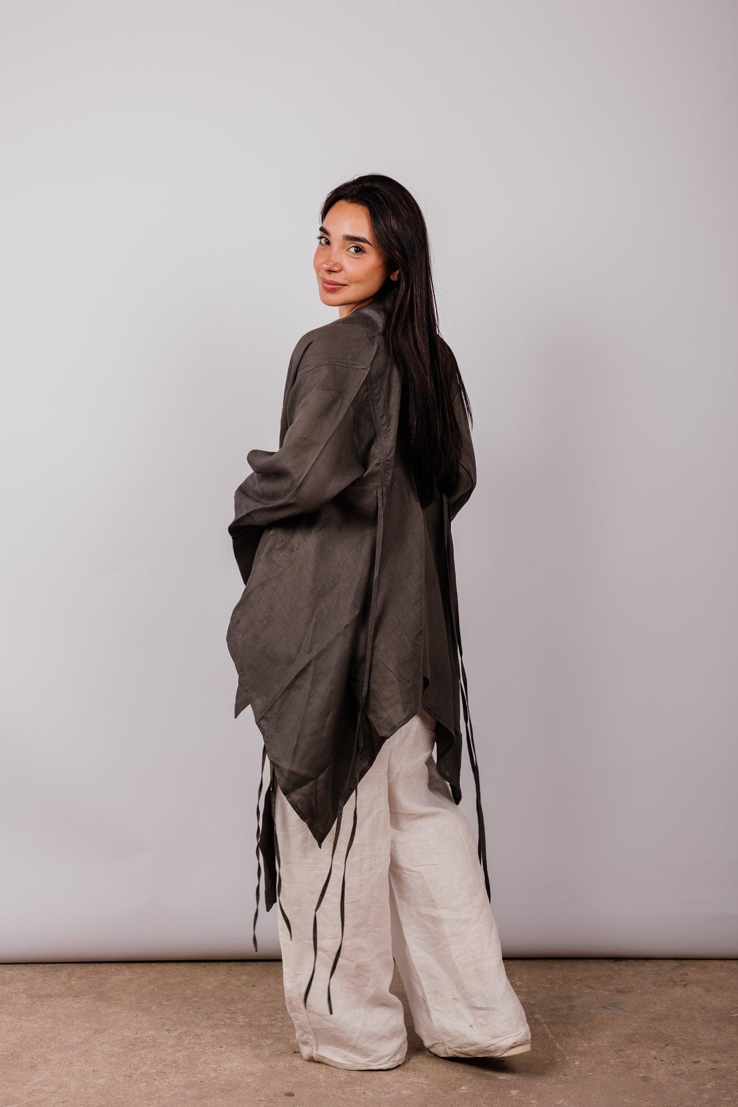 Double Collar With Fringes In Dark-grey